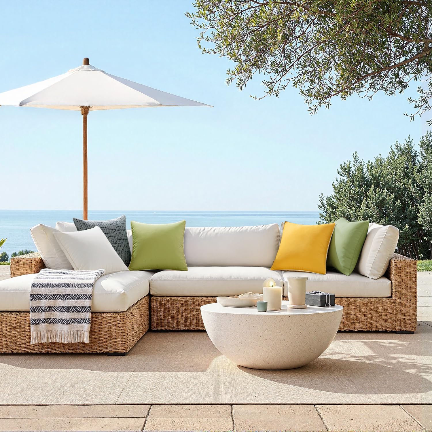 MIULEE Pack of 2 Outdoor Waterproof Pillow Covers Decorative Farmhouse Spring Throw Pillow Covers Square Solid Color Couch Pillow Covers for Patio Tent Bed Sofa Living Room 24x24 Inch Yellow