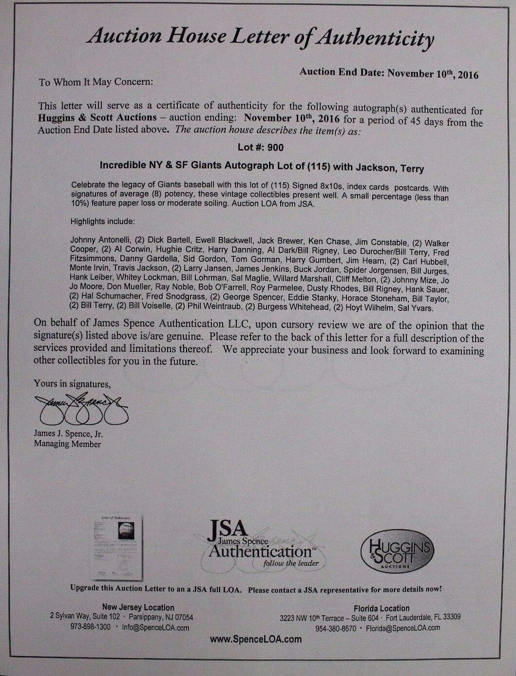 Bill Terry (d.89) HOF NY Giants #3 Autograped 8x10 Signed Vintage Photo JSA 17A