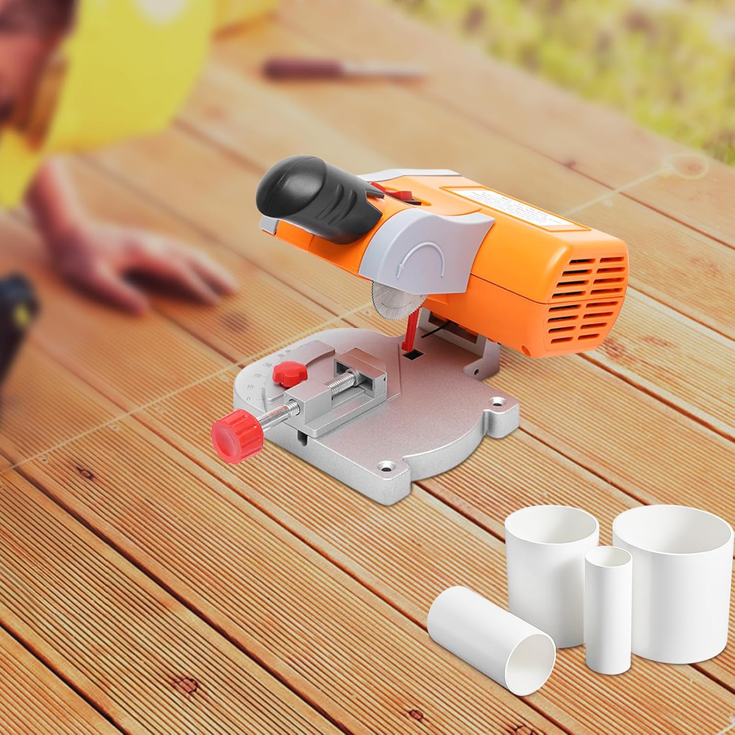 110V 90W Mini Miter Cut-Off Chop Saw，Electric Power Table Saw for Metal Wood Plastic Crafts Making Carbon Arrow Shafts Cutting, 0-45° Adjustable Small Electric Table