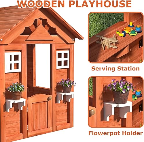 Miniatura 6 de Casa de juegos al aire libre para niños, casa de juegos al aire libre, casa de campo de aventuras de madera para niños y niñas de 3 a 6 años, juego