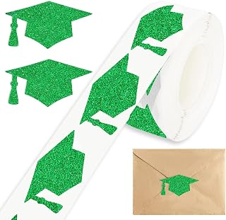 Whaline 600Pcs Graduation Cap Sticker Green Laser Sealing Label Congrats Grad Hat Party Favor Self-Adhesive Sticker for College Graduation Party Supplies, 1.5 x 0.8 Inch