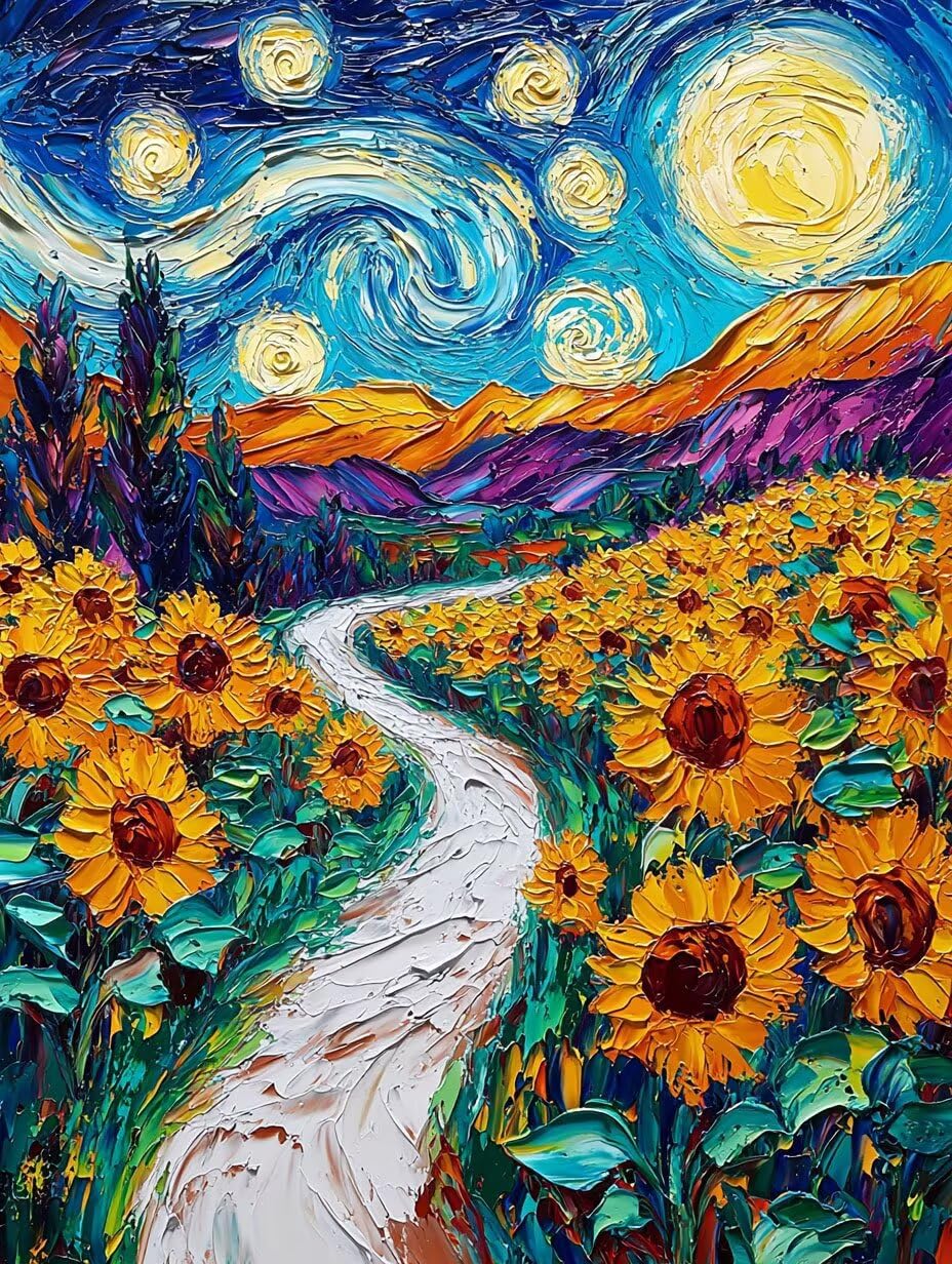 Kit de peinture par numéros - Tournesol et ciel étoilé - 70x90cm v-987
