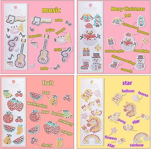 Miniatura 9 de 14 hojas de calcomanías de diamantes de imitación, joyas y gemas autoadhesivas para manualidades, álbum de recortes, multicolor