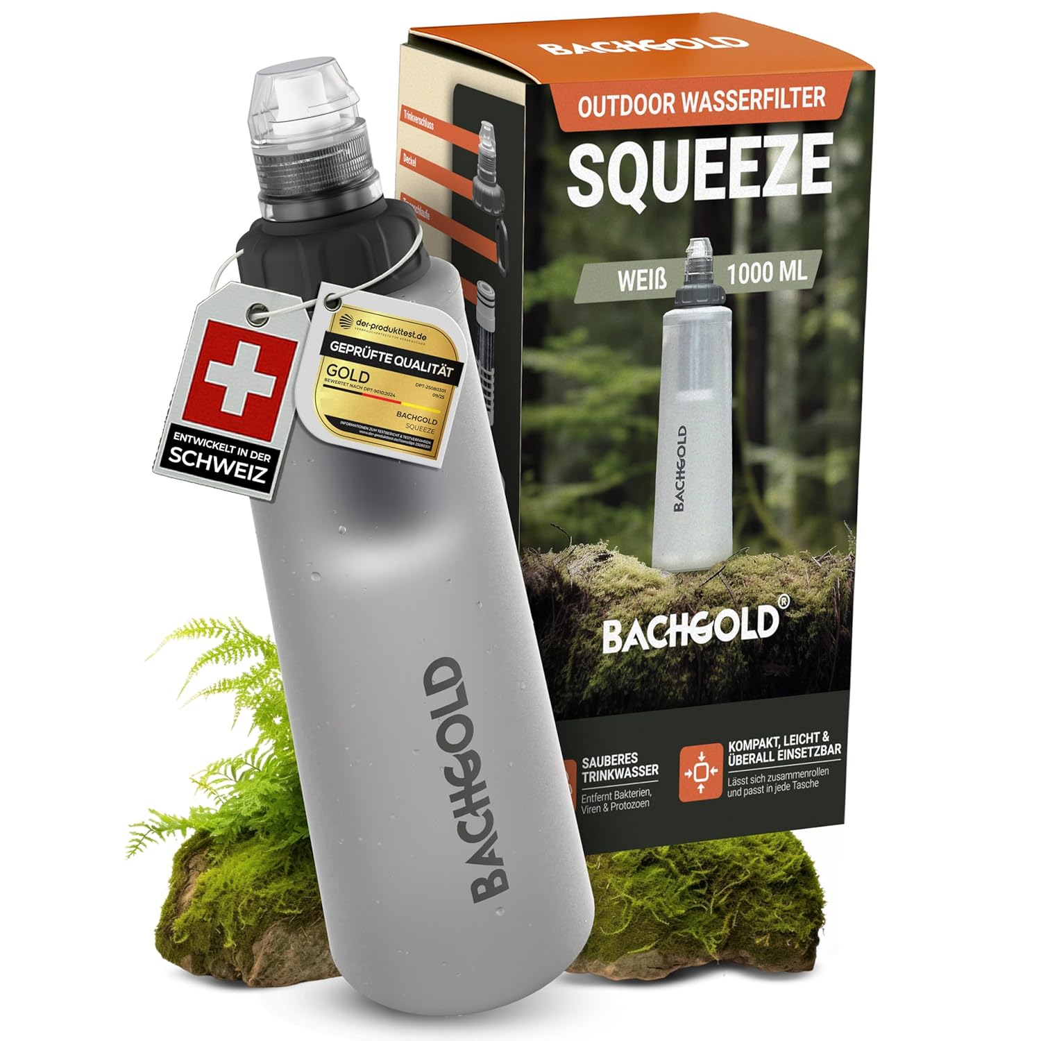 Squeeze Water Filter Camping | Portable Water Filtration System for Hiking, Backpacking & Survival | Swiss Design 500 L Capacity Outdoor Water Filter Bottle (White, 33.8 Oz) Squeeze Water Filter Camping | Portable Water Filtration System for Hiking, Backpacking & Survival | Swiss Design 500 L Capacity Outdoor Water Filter Bottle (White, 33.8 Oz)