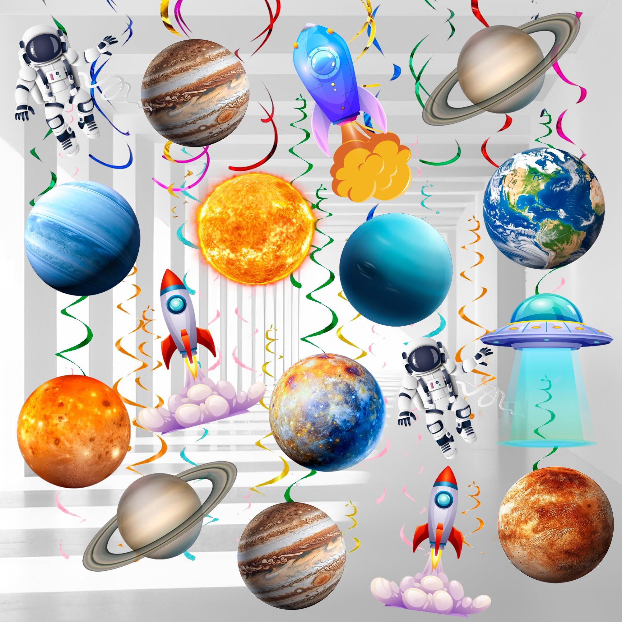 Decorazione Sospesa a Spirale Nello Spazio Esterno, 34 Pcs Decorazioni da Appendere per Feste a Tema Spazial & Decorazioni a Spirale Appese a Pianeti per Decorazioni per Feste nello Spazio Esterno