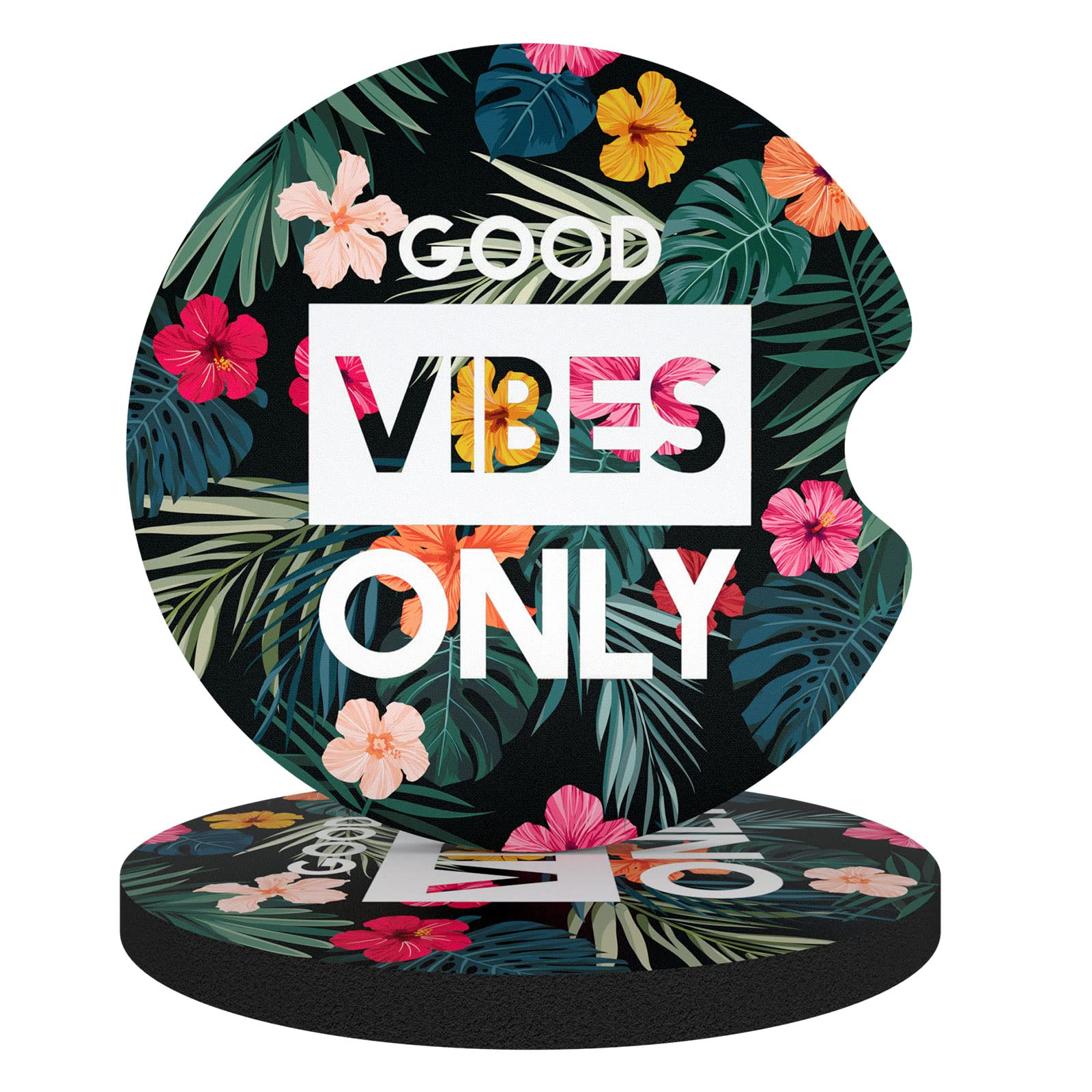 Aiawoxc Car Cup Holder Coasters, 2 Pack Universal Auto Anti Slip Insert Coaster with A Finger Notch, Cute Car Assecories for Women Men, Cup Mat for Most Interior, Flowers Good Vibe