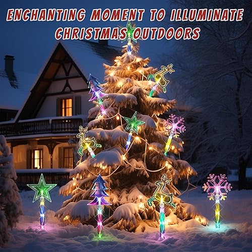 Miniatura 4 de Decoraciones de Navidad luces solares para exteriores paquete de 8 32 luces LED solares para caminos al aire libre impermeables con 8 modos, luces