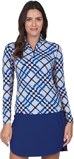 Ibkul Women's Sonika Zip Mock Golf Pullover Blue/Navy M
