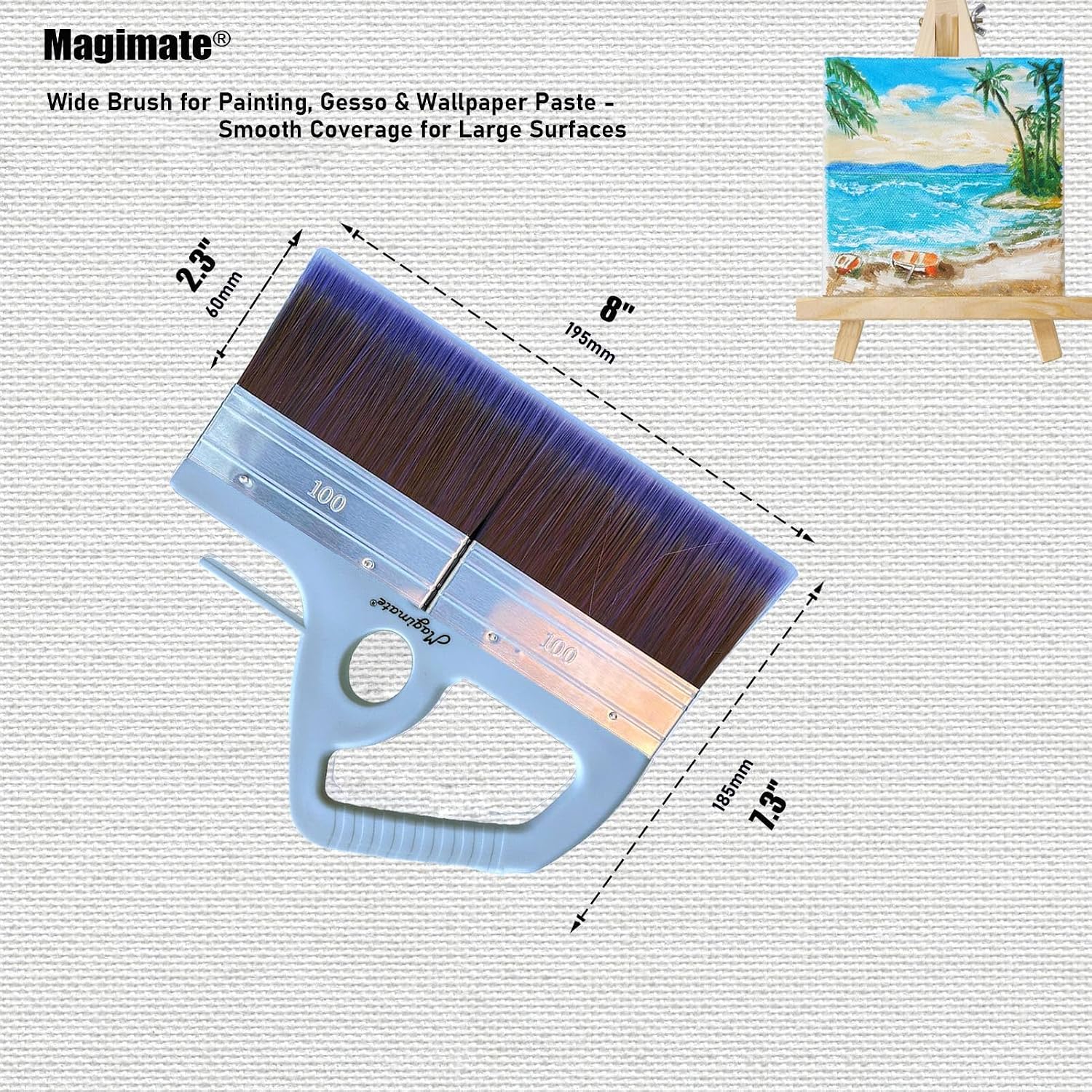 Magimate 8 Inch Large Paint Brush Pack of 2, Wide Varnish Stain Brushes | 8" extra-wide flat paddle value pack, SRT synthetic for gesso, acrylic, wallpaper paste, stucco, mural & fence stain; no-shed