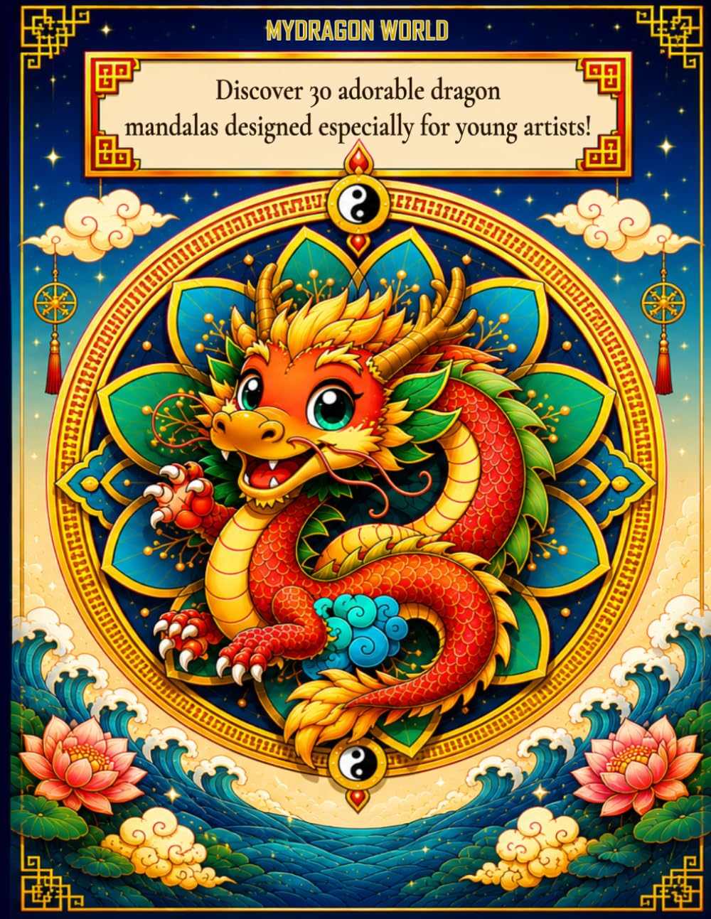 Asian Dragons Coloring Book for Kids Ages 4-8: Eastern Fantasy Dragons, Mystic Symbols, Easy Mandalas and Cute Coloring Pages