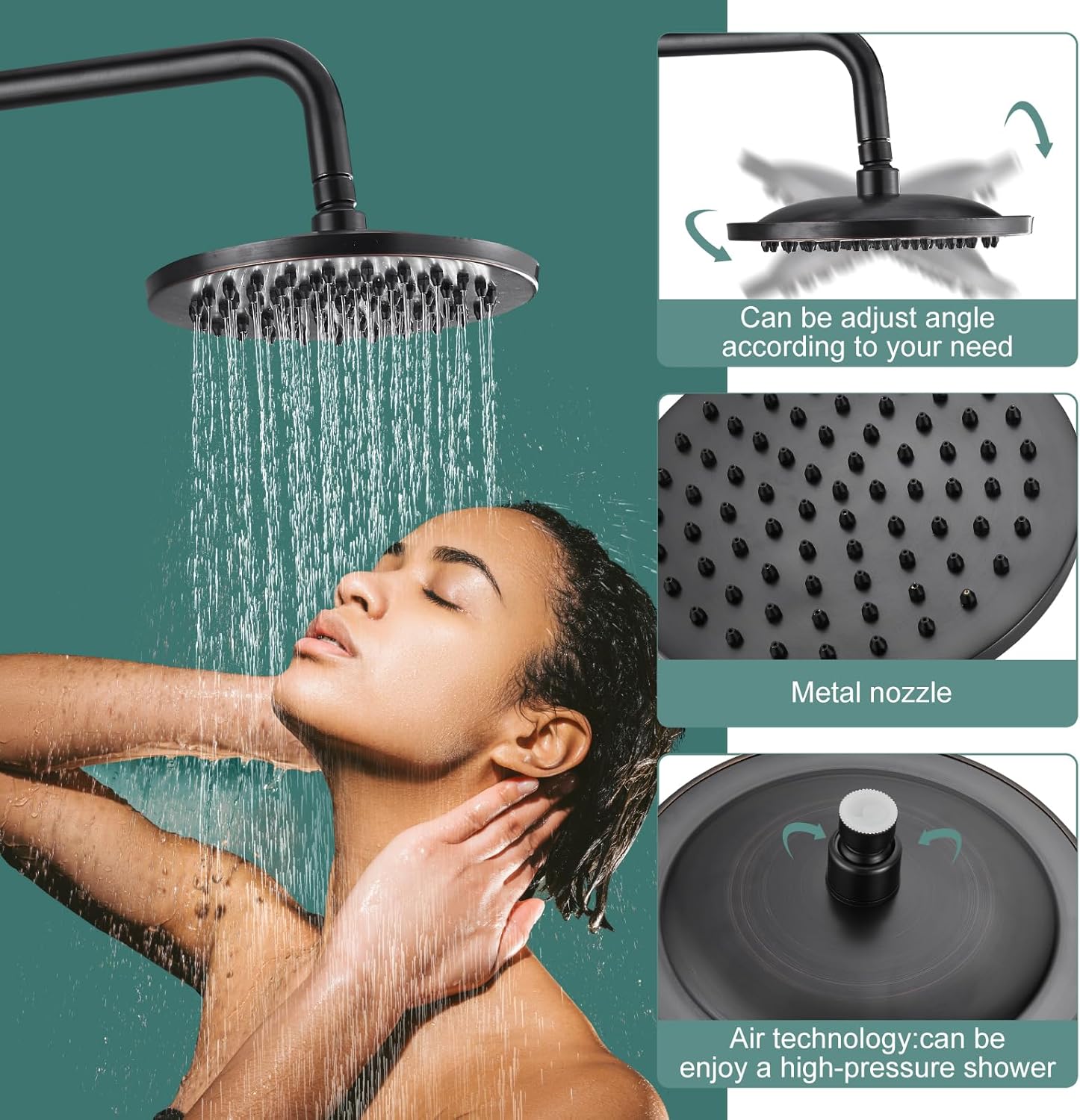 Heyalan Oil Rubbed Bronze Exposed Pipe Shower System 8 Inch Rainfall Shower Head Brass Fixture Combo Set Single Handle Handheld Sprayer Bathroom Shower Faucet Dual Functions