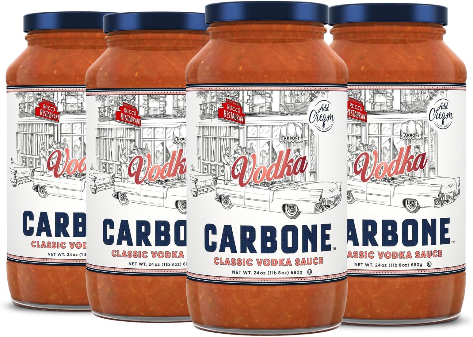 Carbone Classic Vodka Pasta Sauce | World Famous Signature Recipe | Slow-Cooked with 100% Italian Tomatoes | Vegetarian, Gluten Free, Low Carb, Keto Pasta Sauce, 24 Fl Oz (Pack of 4)