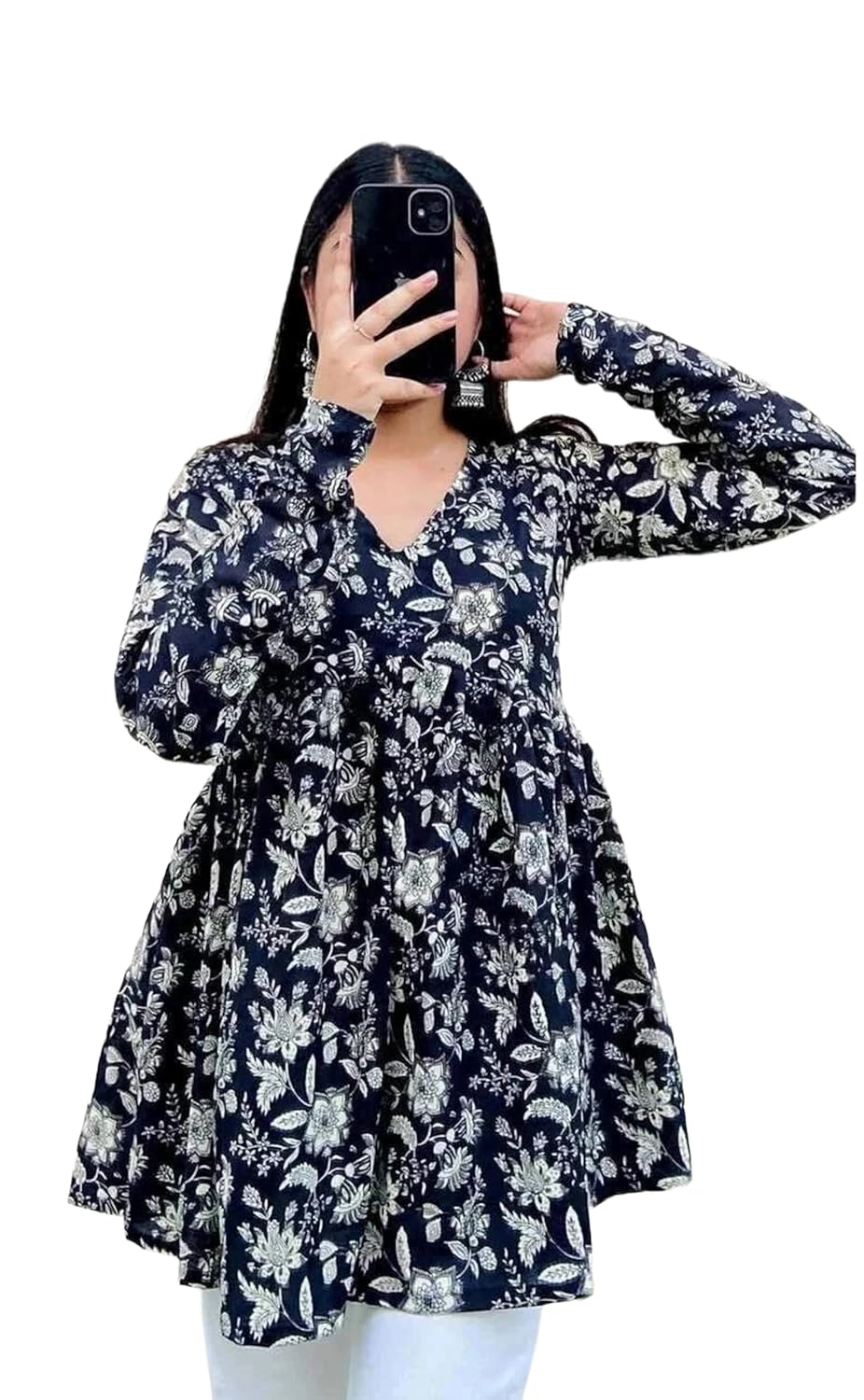 Women’s Gathered Floral Short Kurti | Printed Rayon Top | Length 28 Inch Stylish Casual Kurta for Girls & Women