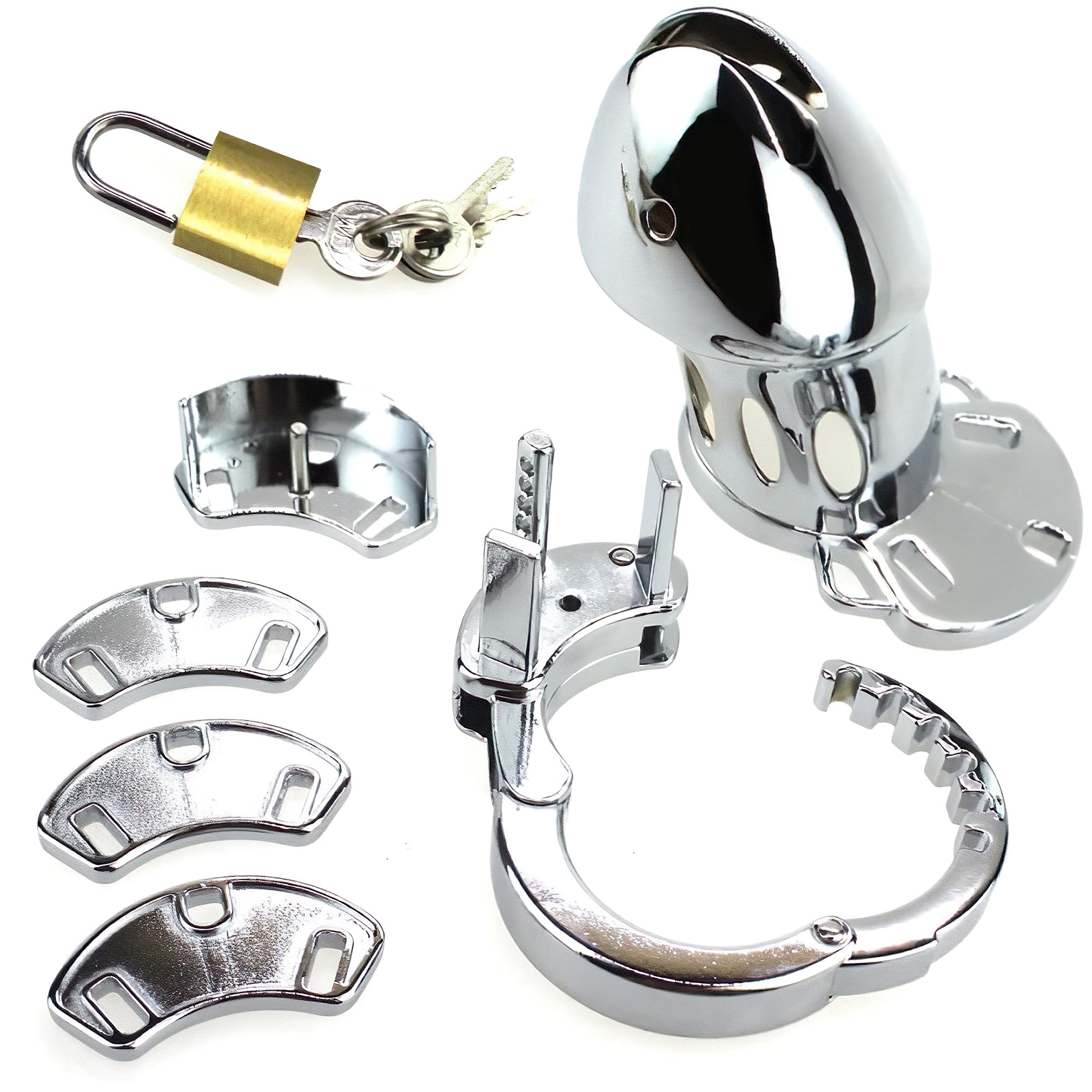 Gabbia di castità Gabbia per pene in metallo Cintura di castità regolabile per uomo Gabbia di castità per uomo color argento Lunghezza 8cm ⌀3cm Lucchetto e chiavi castita per uomo gabbia FOPS N25-2