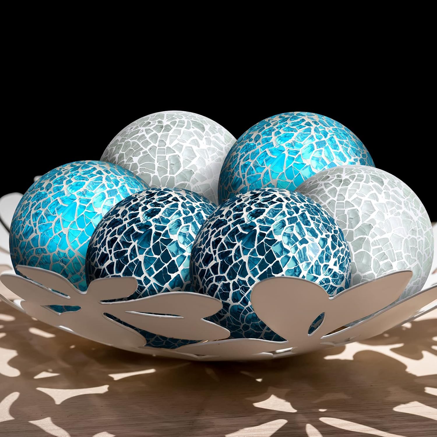 Vesici 6 Pcs Mosaic Sphere Balls Decorative for Bowls, Mosaic Glass Balls Decorative Orbs Table Sphere for Living Room Decor Centerpiece for Vases Dining Table Decor, Diameter 2.4 Inch(Chic Colors)