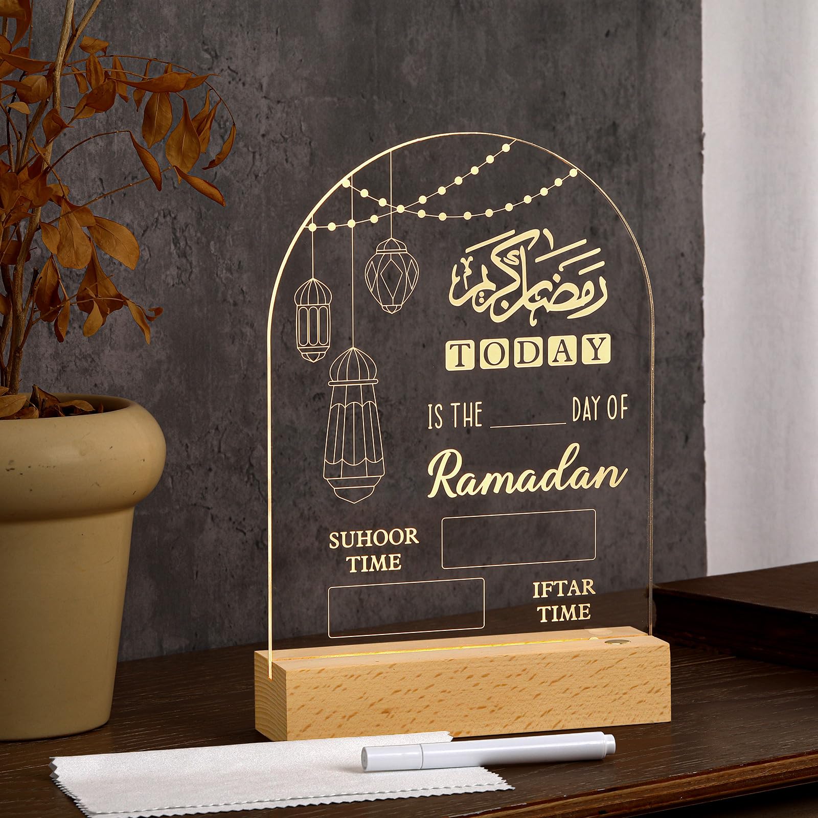Baquler Calendario dell'avvento del Ramadan a LED con panno cancellabile, regalo per Ramadan, calendario dell'avvento 2025, fai da te, decorazione da tavola Ramadan, decorazione per la tavola del