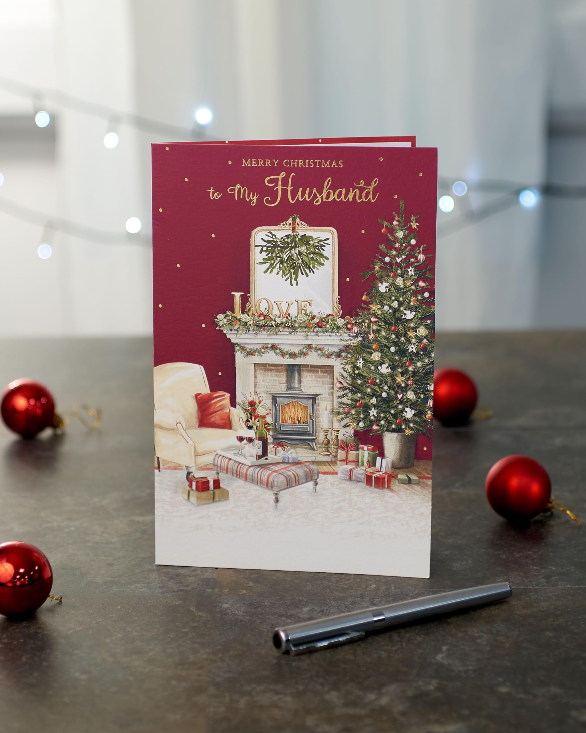 UK Greetings Christmas Card for Husband - Cosy Festive Scene Design, Husband Scene, 149mm x 229mm - Image 3