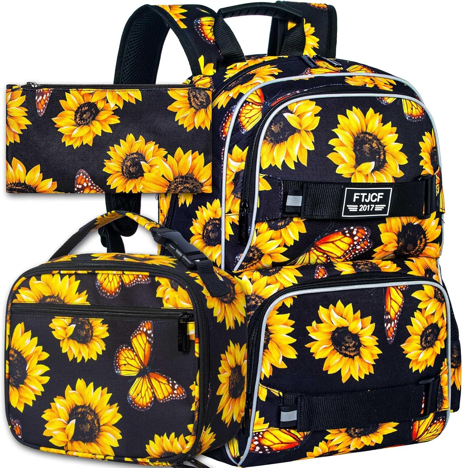 3Pcs Backpack for Girls Boys, 17 Inch School Bookbag with Lunch Box, Durable Laptop Backpacks Set for Teens College