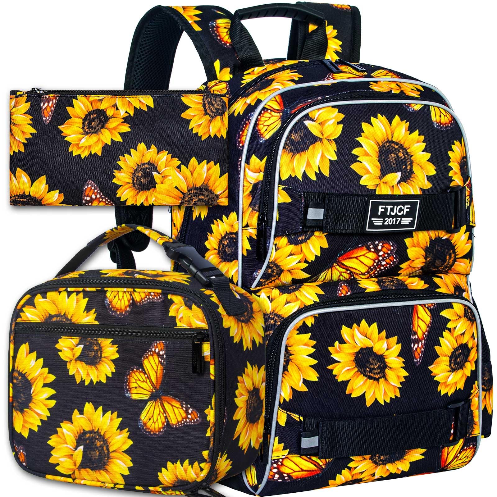 ZLYERT 3Pcs Backpack for Girls Boys, 17 Inch School Bookbag with Lunch Box, Durable Laptop Backpacks Set for Teens College