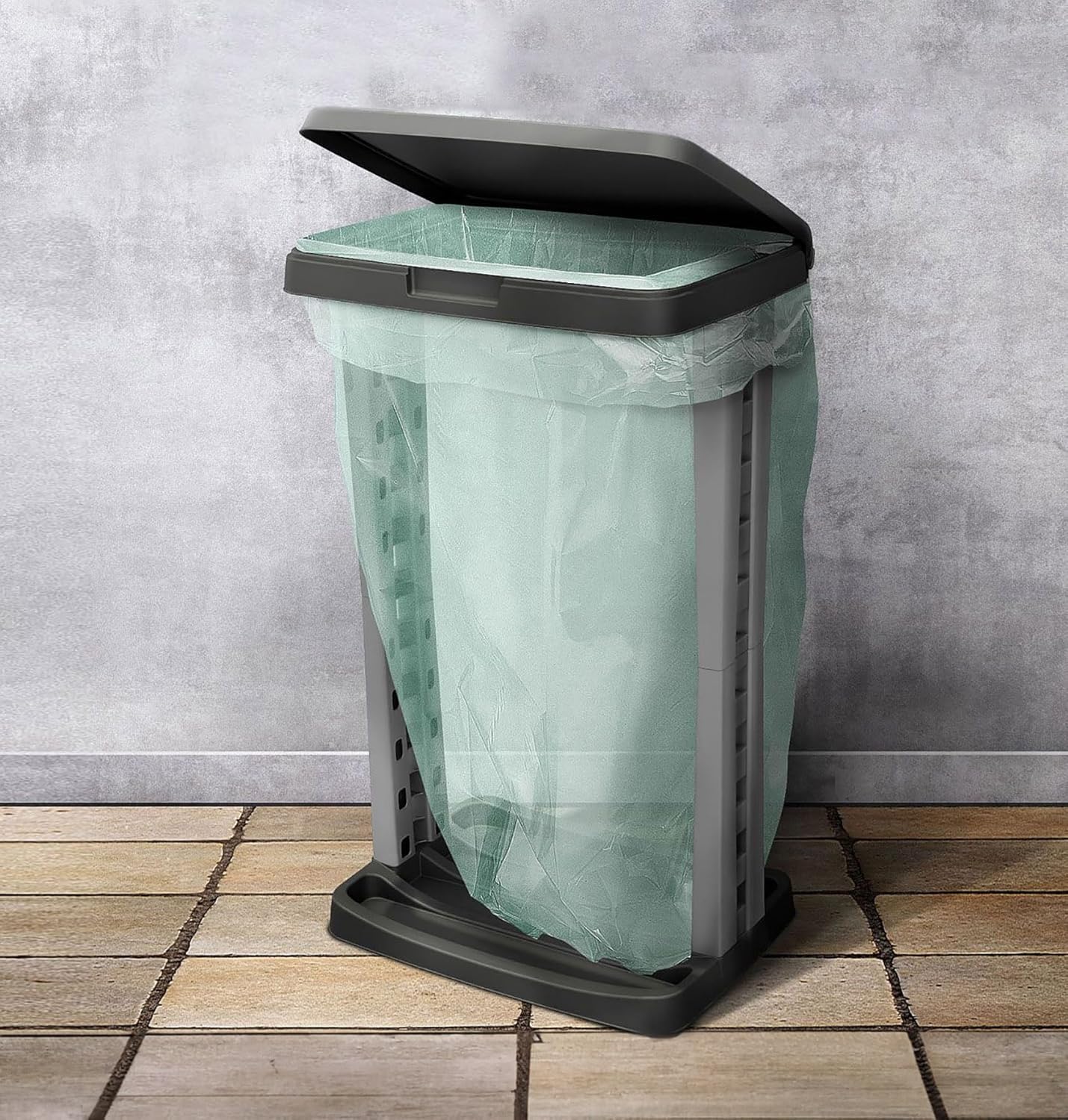 Well Home Porte-sacs poubelle 60 l Anthracite 100% recyclable 43 x 31 x 9,5 cm