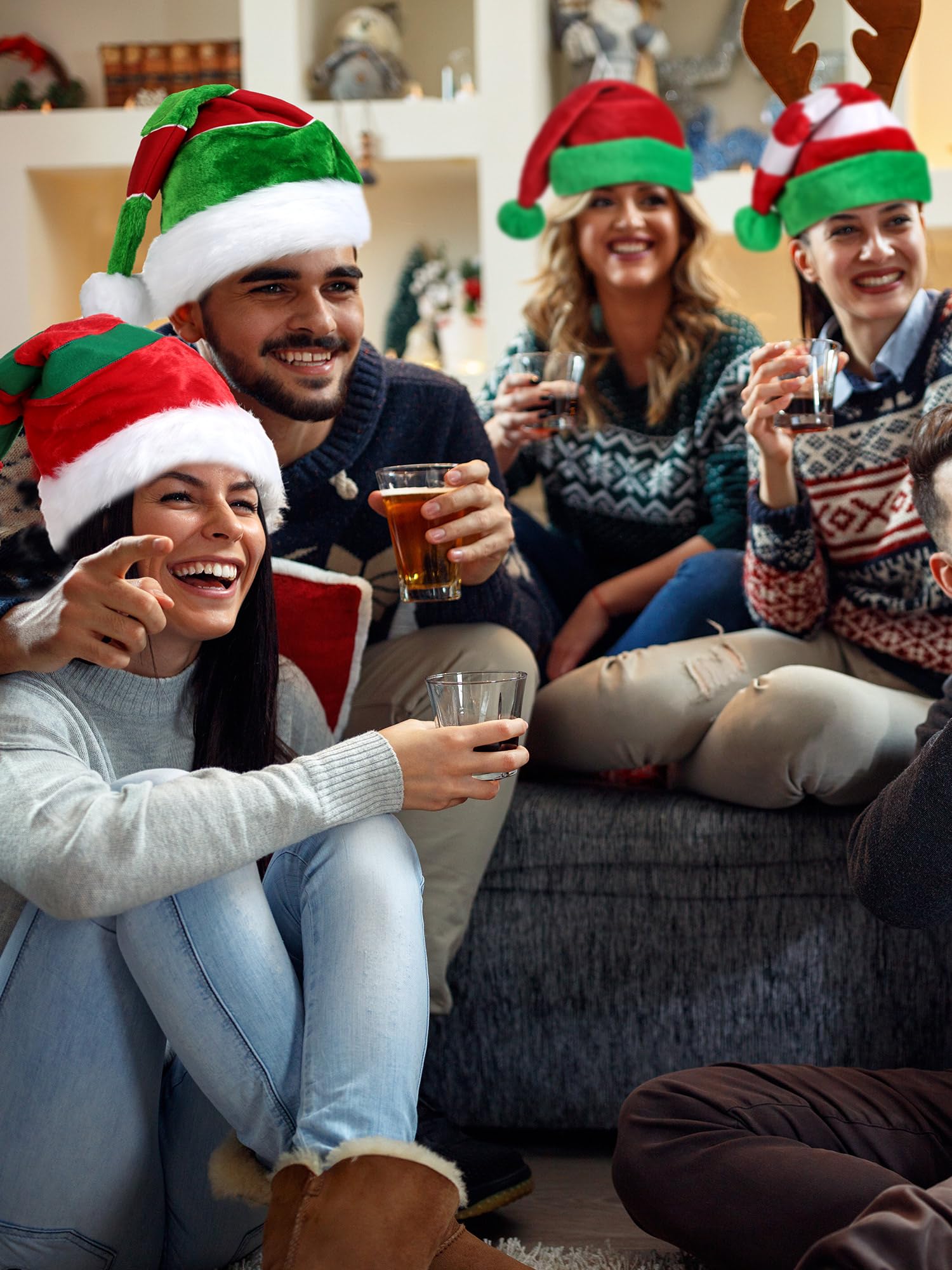 Liitrsh 6 cappelli di Natale cappello di Babbo Natale novità cappello di Babbo Natale elfo cappello di Natale brutto maglione elfo cappelli divertenti di Natale gnomo cappelli per adulti bambini