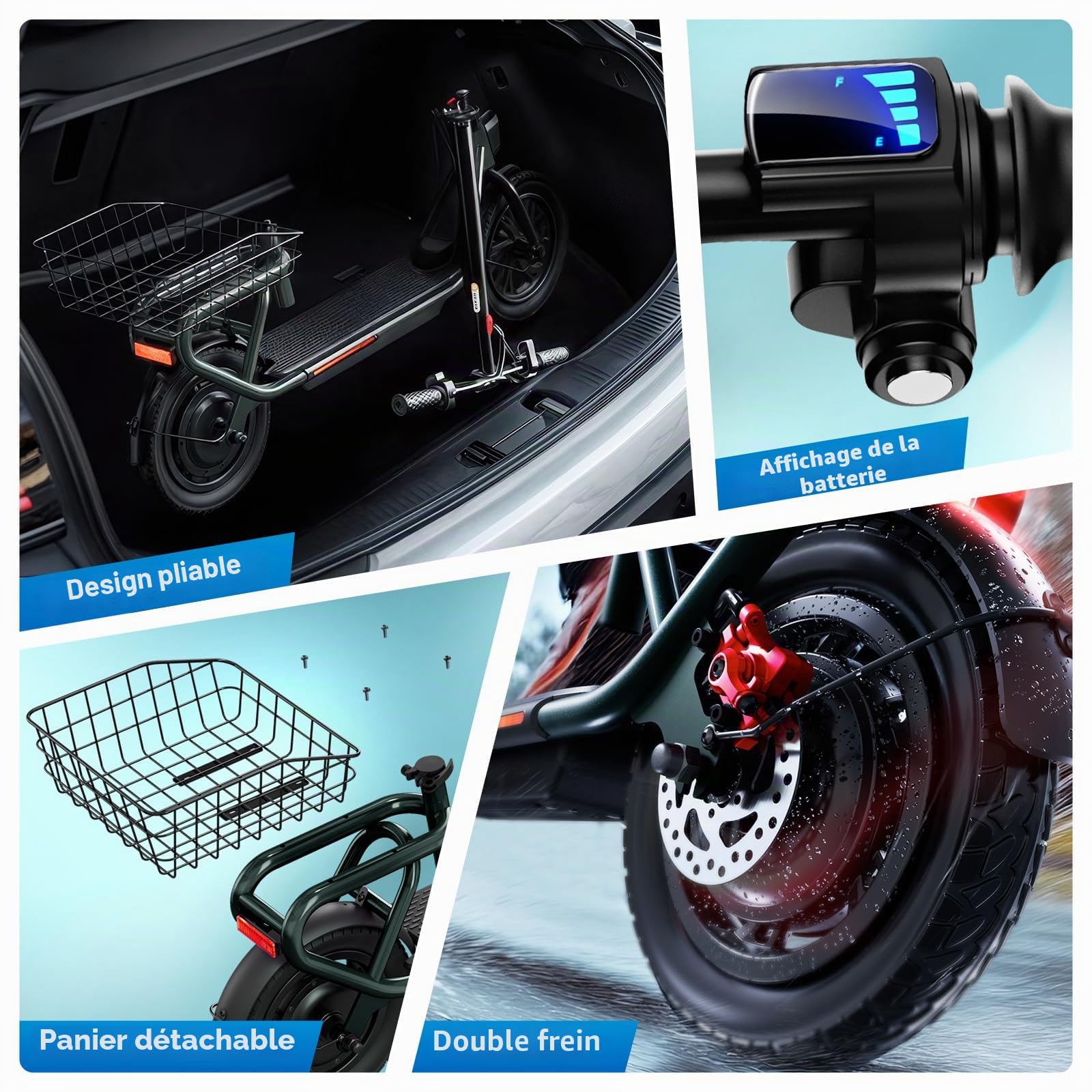 SISIGAD Trottinette Electrique 12 Pouces Trottinette Electrique Adulte Pliable E Scooter avec Panier Amovible, E Roller 36V 7.8AH Batterie 25km/h Maxi Vitesse 300W Moteur, Double Frein & Léger