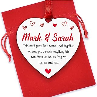 Lockdown Valentines Gifts For Boyfriend, Girlfriend, Husband, Wife - Personalised Lockdown Couples Gifts - Anniversary Me and You Gifts for Him Her - Lockdown Hanging Heart Plaque With Red Bag