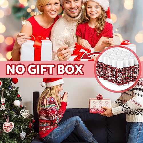 Miniatura 7 de Dunzy 50 unidades de bálsamo labial de Navidad a granel rojo y negro a cuadros de búfalo regalo de Navidad para mujeres, producto hidratante para el