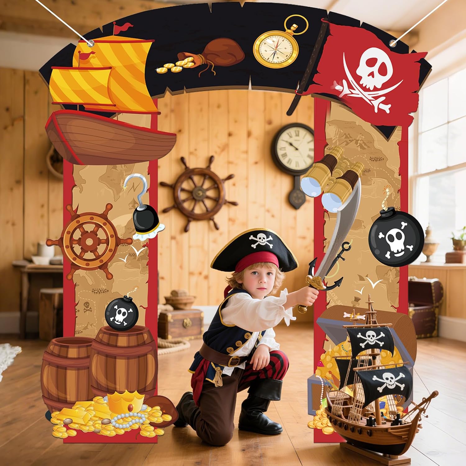 Pirate Party Door Decorations Banner Porch Banner Sign Treasure Map Banner Pirate Hanging Wall Decorations Pirate Party Supplies Photo Booth Props for Boys Girls Men Women