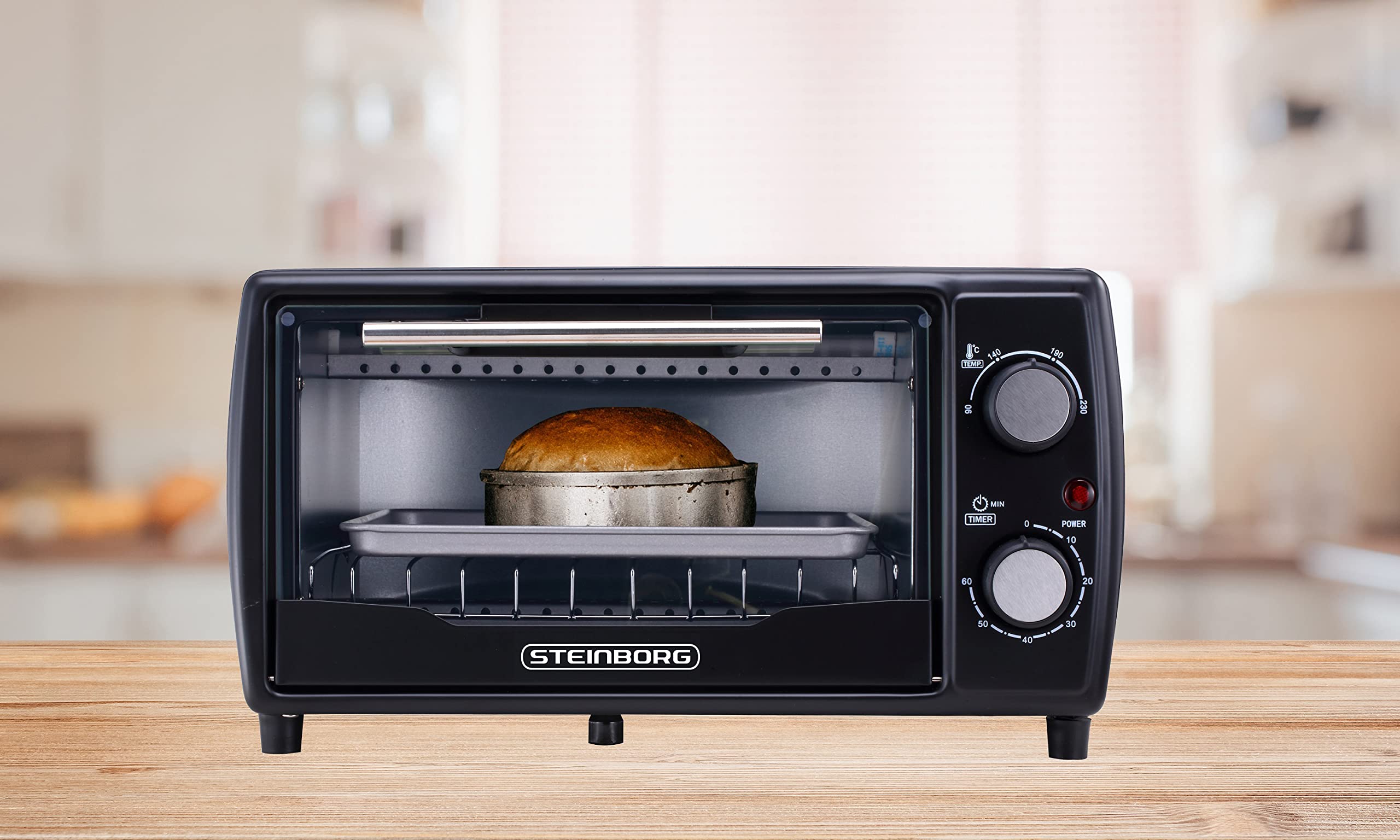 Ecosa Mini Backofen | 1000 Watt | 10 Liter | inkl. Backblech und Grillrost | Pizzaofen | 90°-230°C | 60 min. Timer | aufklappbares Krümelblech | Minibackofen | Backofen | Kleiner Backofen