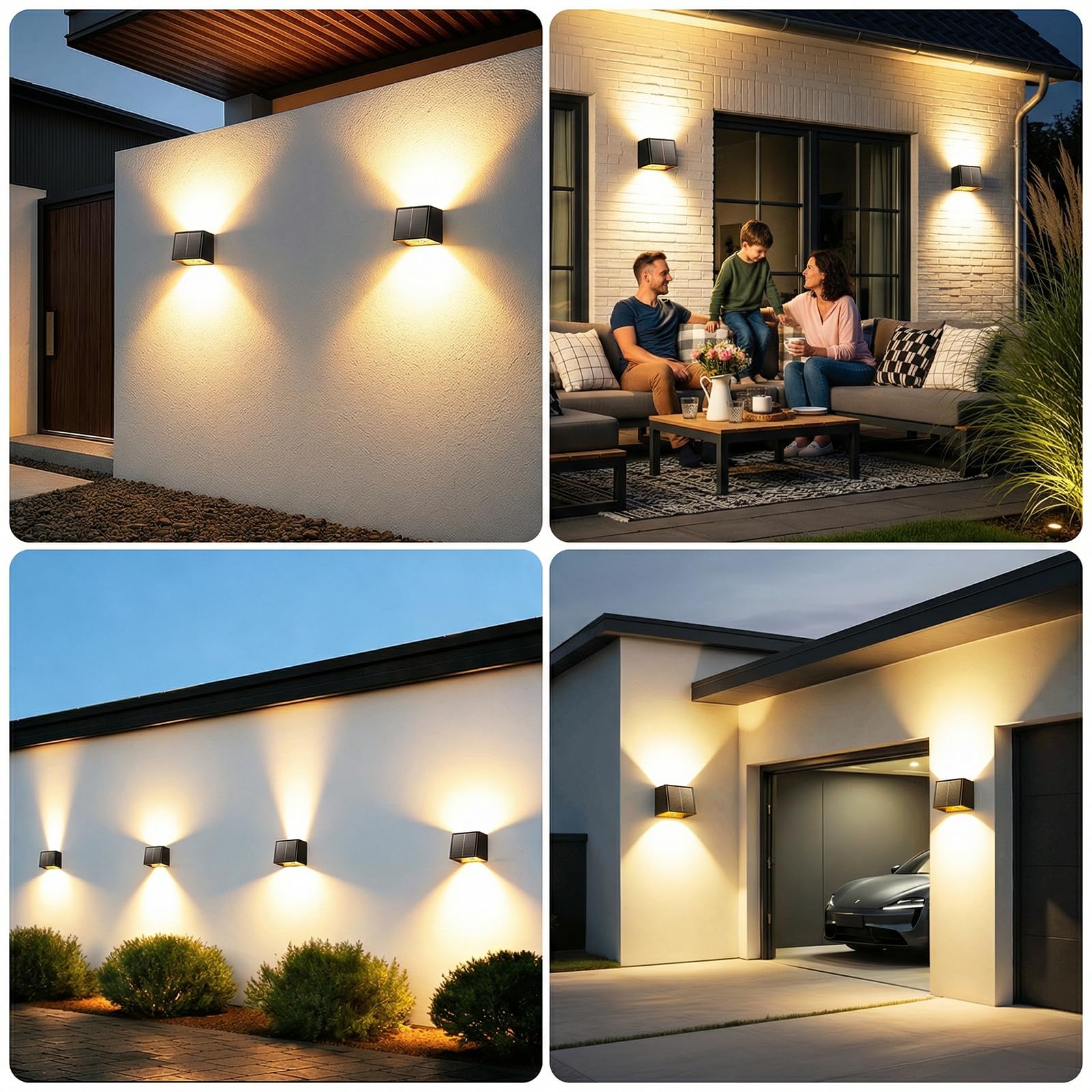 Solarlampen für Außen mit Bewegungsmelder, 2000mAh, 2 Lademodi & 3 Lichtmodi, IP65 Wasserdichte Solar Wandleuchte Auf und ab Einstellbar Lichtstrahl für Garten Balkon Terrasse Treppen (2 Pack)