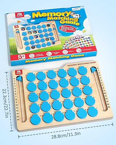 Miniatura 7 de Coogam Juego de memoria a juego, juguete de viaje de tablero de madera con tarjetas de memoria, actividad esencial para viajes por carretera, avión,