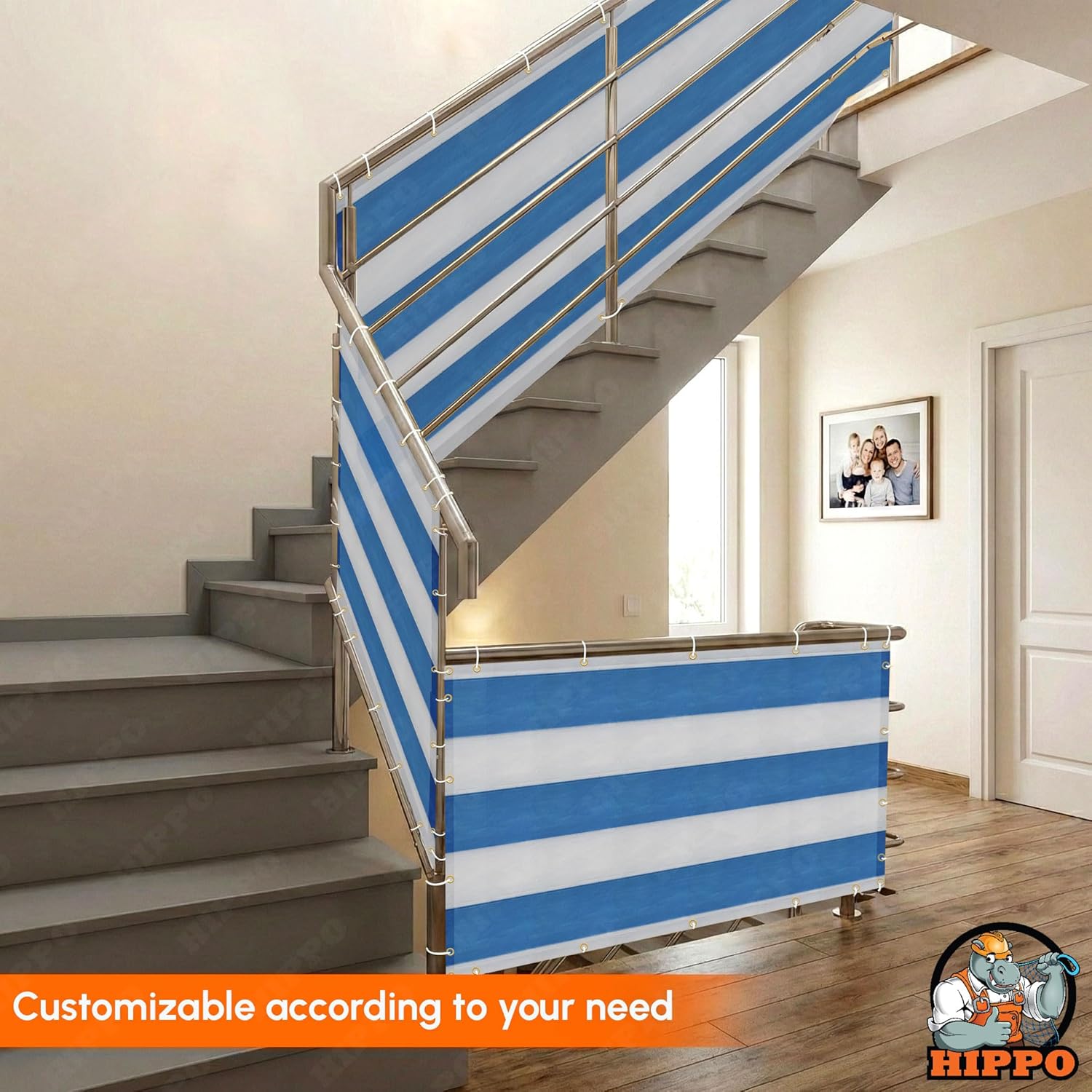 Railing Safety Net for Kids & Pets | Stripe Design, Safety Net for Staircase, Terrace & Window Railings | Child Safety, Pet Protection, Strong & Durable (Blue-White, 1MTX4MT)
