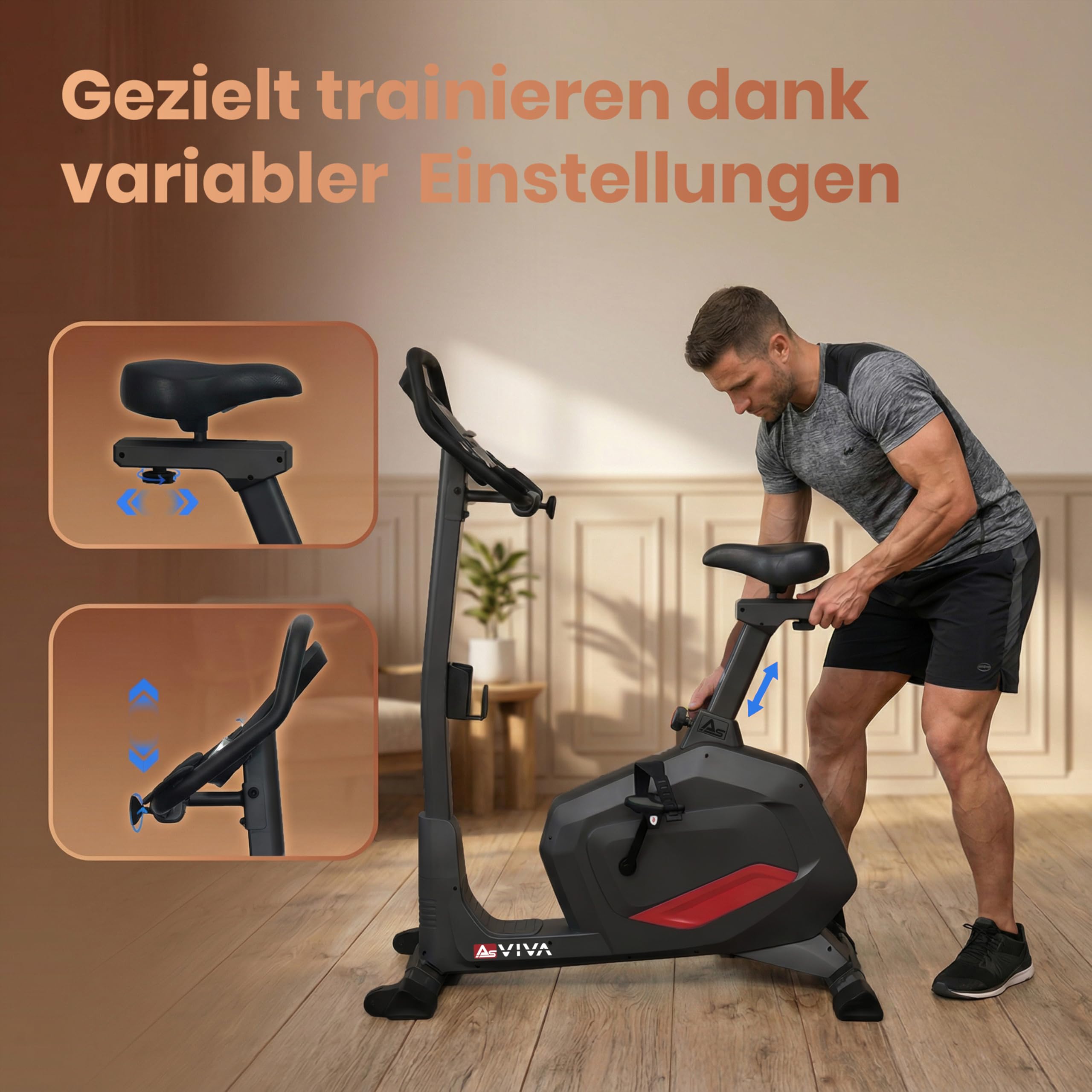 AsVIVA H22 Heimtrainer Ergometer - leiser Fahrrad Heimtrainer mit Riemenantrieb und automatischer Widerstandsanpassung - Fitness Apps kompatibel