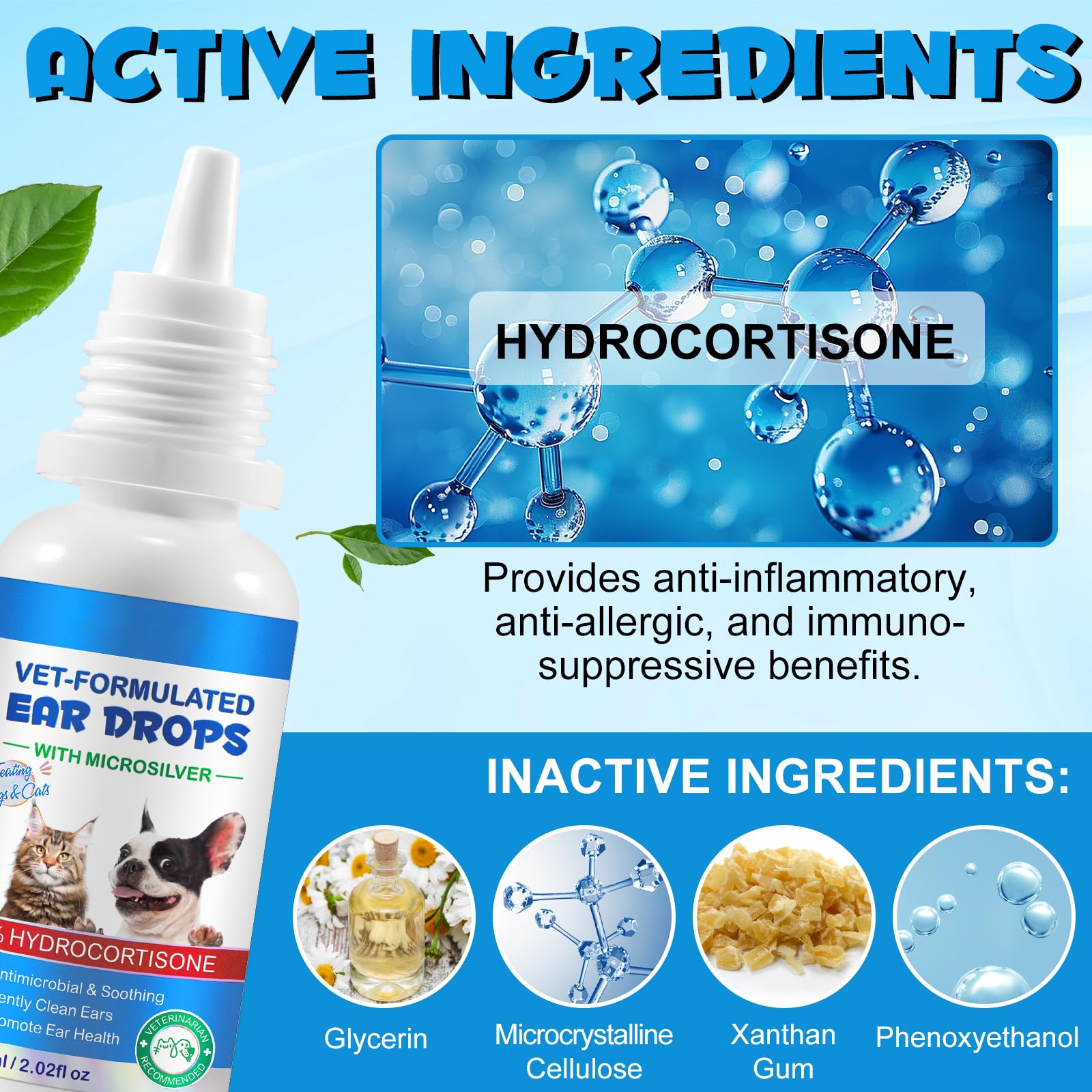 bnHUlMXw Ear Infection Treatment Drops for Dogs and Cats,with 1% Hydrocortisone Soothing Dog Yeast Infection, Itchy Ear Relief-Treats Ear Infections for Dogs & Cats - 2 fl oz - image 5