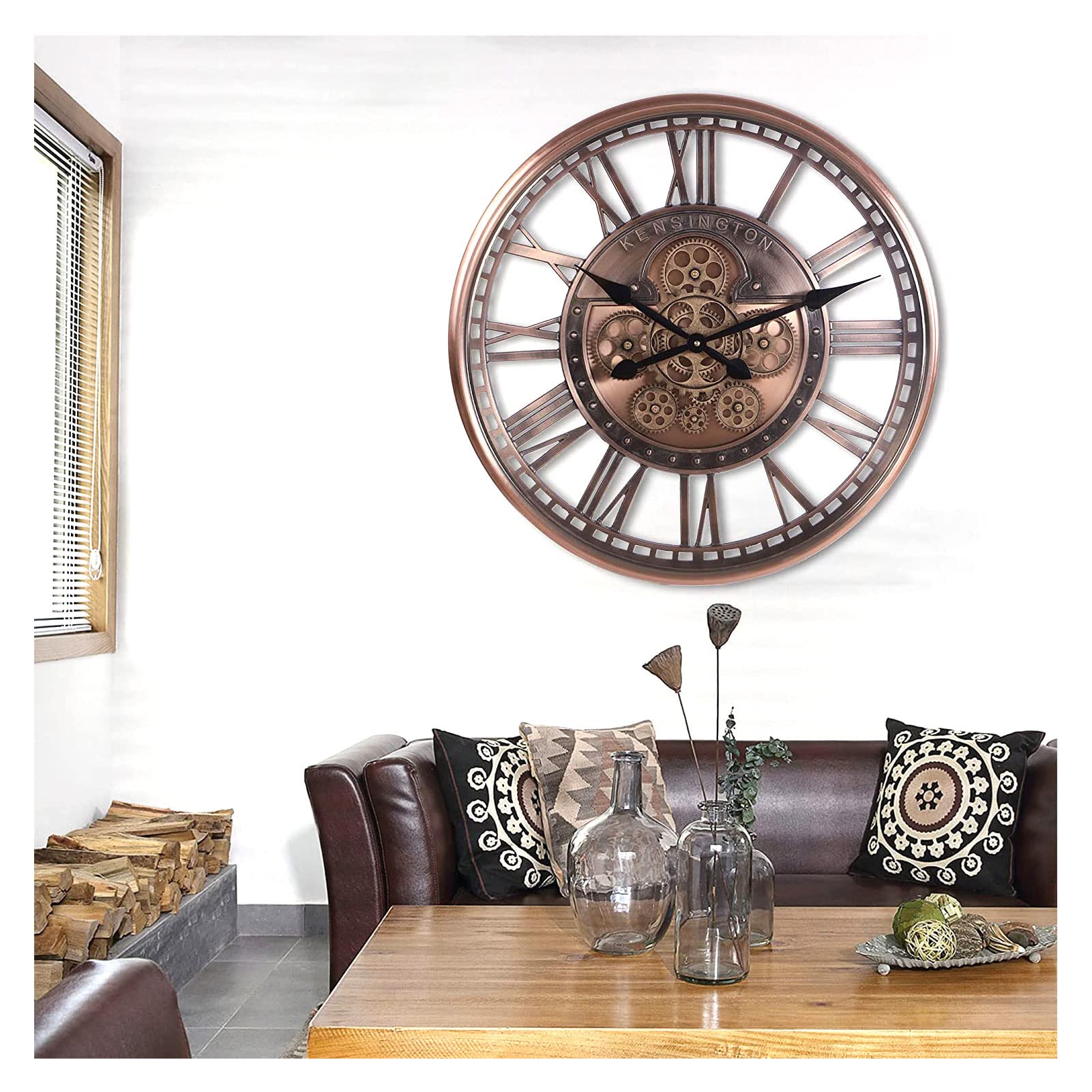 Wandklok 60 Cm – Vintage Koper – Bewegende Tandwielen – Stil – Klassiek Industrieel Design