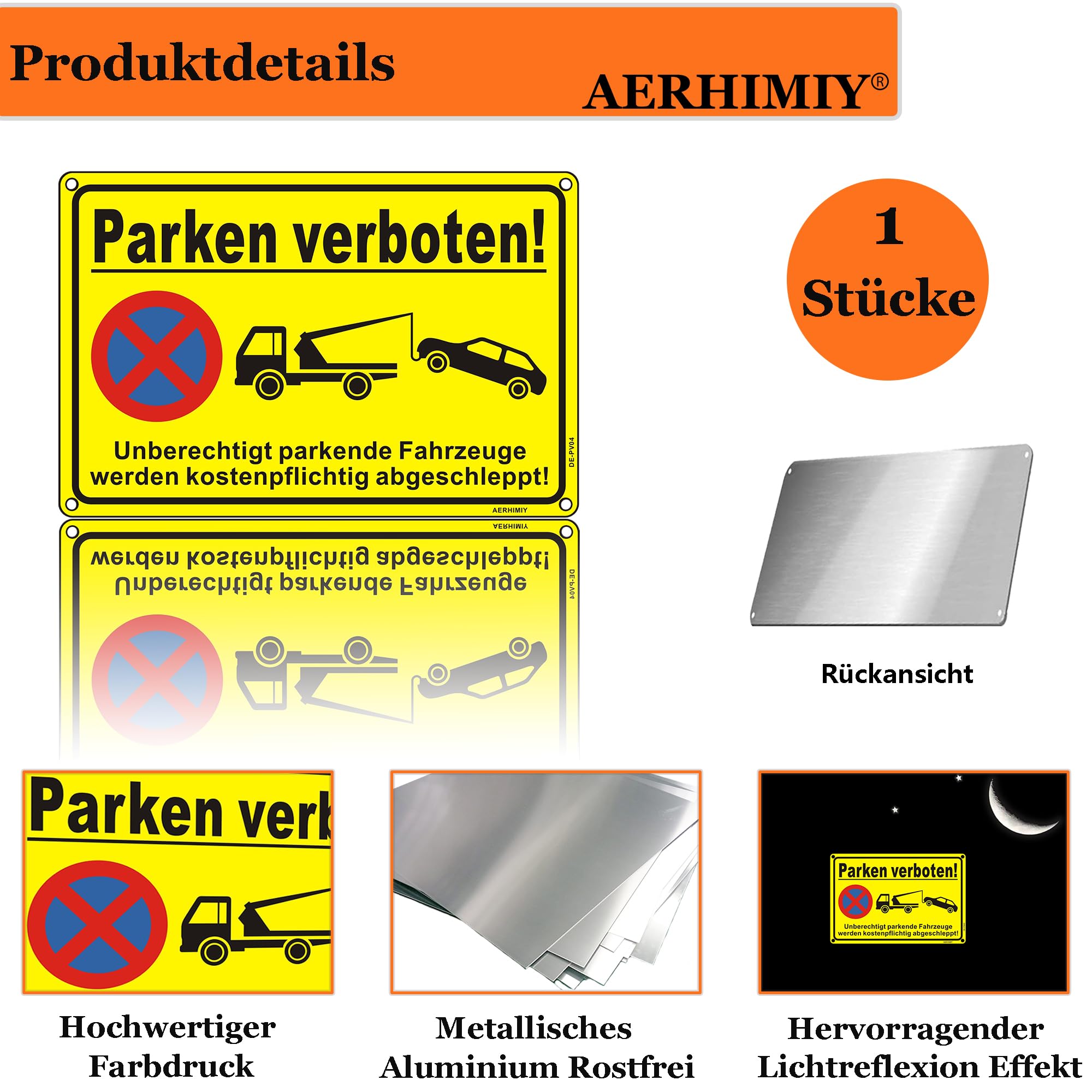 Parkverbotsschild, Reflektierend – 30,5 X 45,7 Cm, Aluminium, 4 Stück, Mit Vorgebohrten Löchern