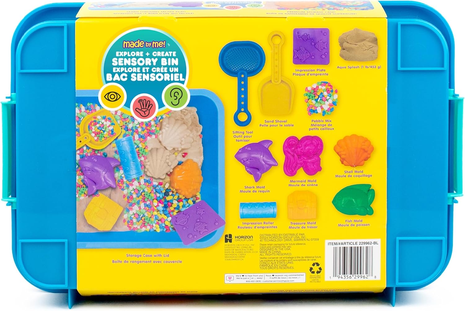 Made By Me Sea Life Sensory Bin - Includes Storage Case, Moldable Sands, Molds, Shovel, Toys for Kids 3-7