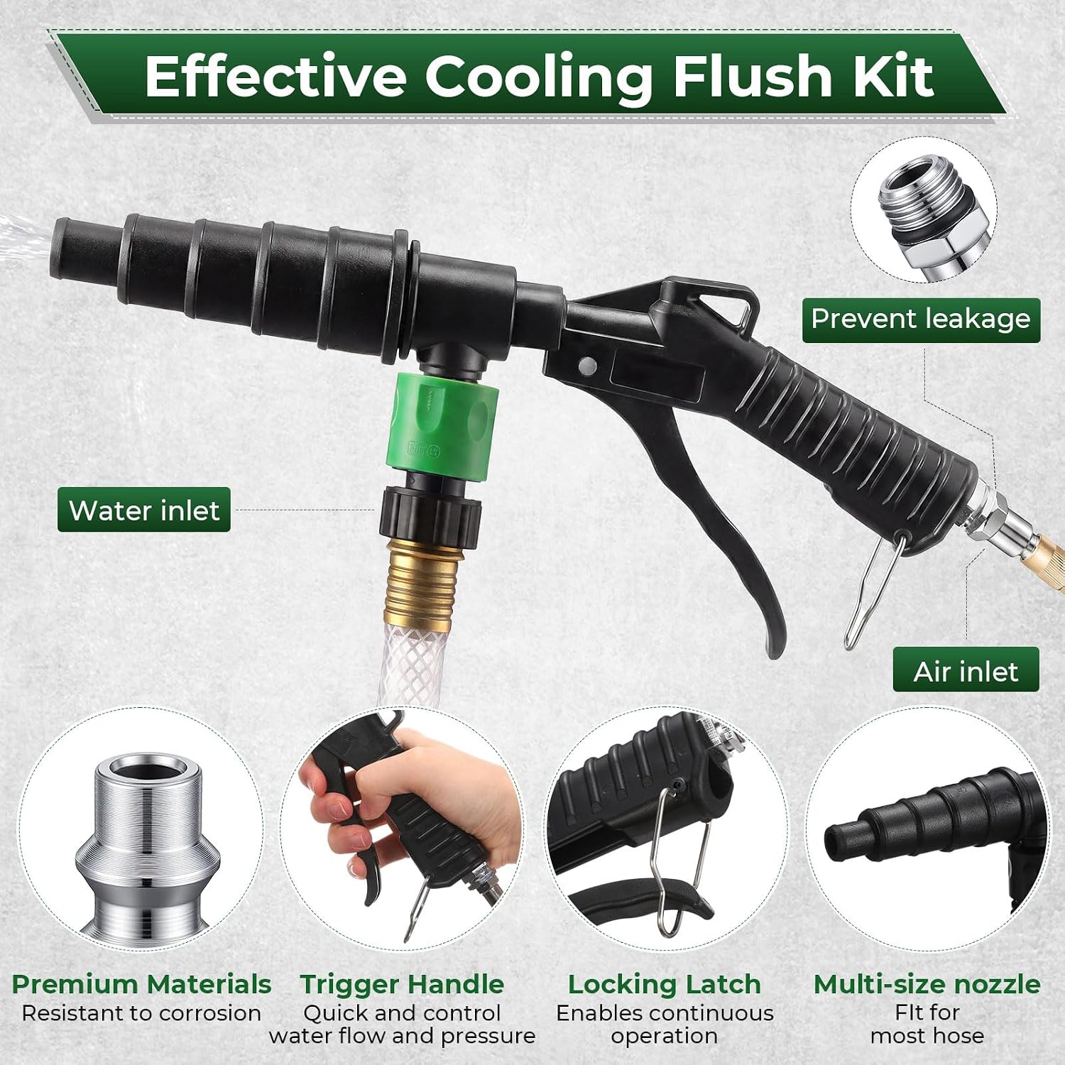 Chumia Coolant Flush Gun Lever Action Heater Core Flush Kit with Nozzles 2 Garden Hoses 2 Clamps Air and Water Combo Radiator Cooling Radiator System Flusher Cleaning Tool Nozzle for 19-40mm Hose