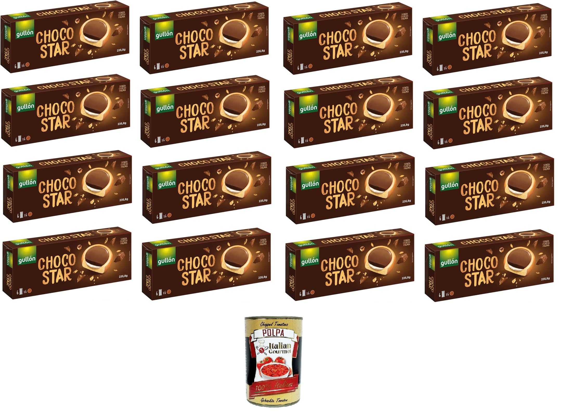Gullon Choco Star - Galletas rellenas de crema y cubiertas de chocolate con leche, 16 x 235,8 g + polpa italiana gourmet 400 g