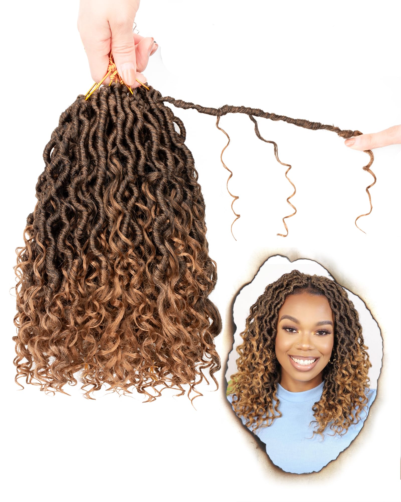 10 Inch 8 Packs Goddess Faux Locs Crochet Hair for Black Women-Ombre Blonde,Soft River Locs,Curly Faux Locs With Bohemian Curly Branch,Pre Looped
