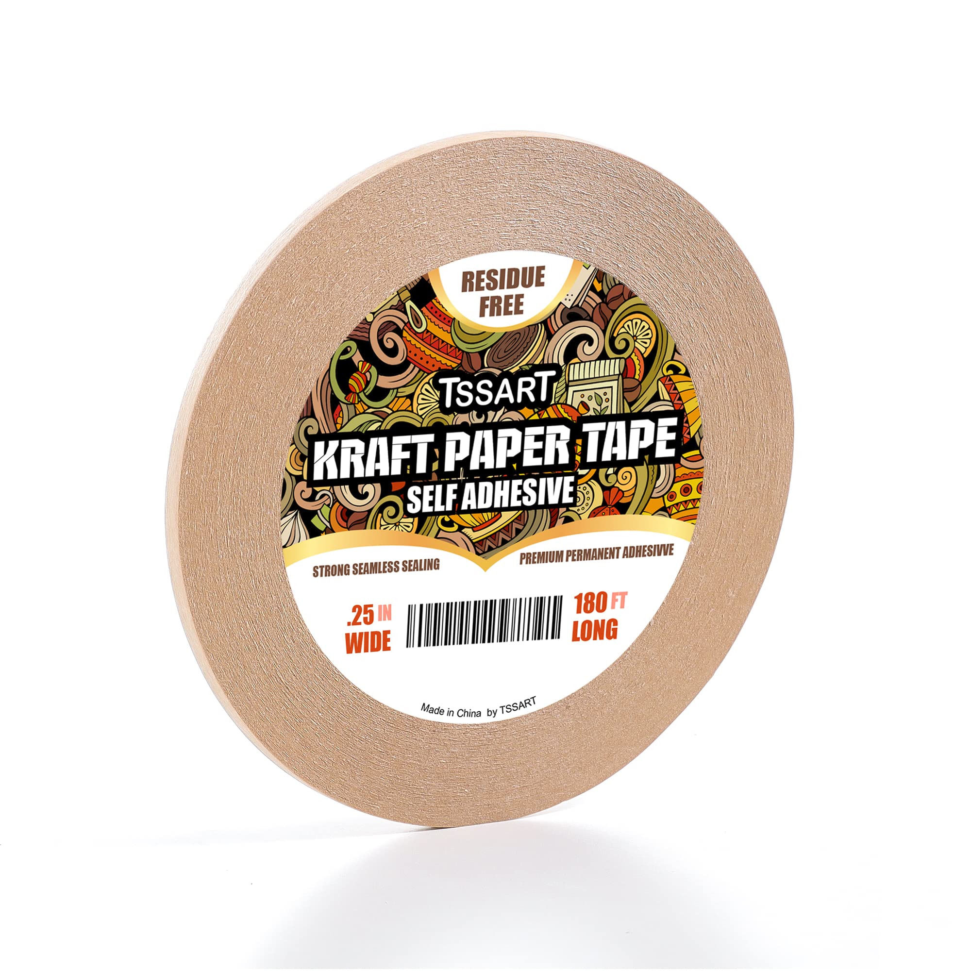 Kraft Paper Tape K49 - Self Adhesive Brown Frame Backing Tape Packing Tape with Oxidation Resistance for Picture Framing, Masking, Sealing and Packaging Use - 1/4inch Wide 180FT Long