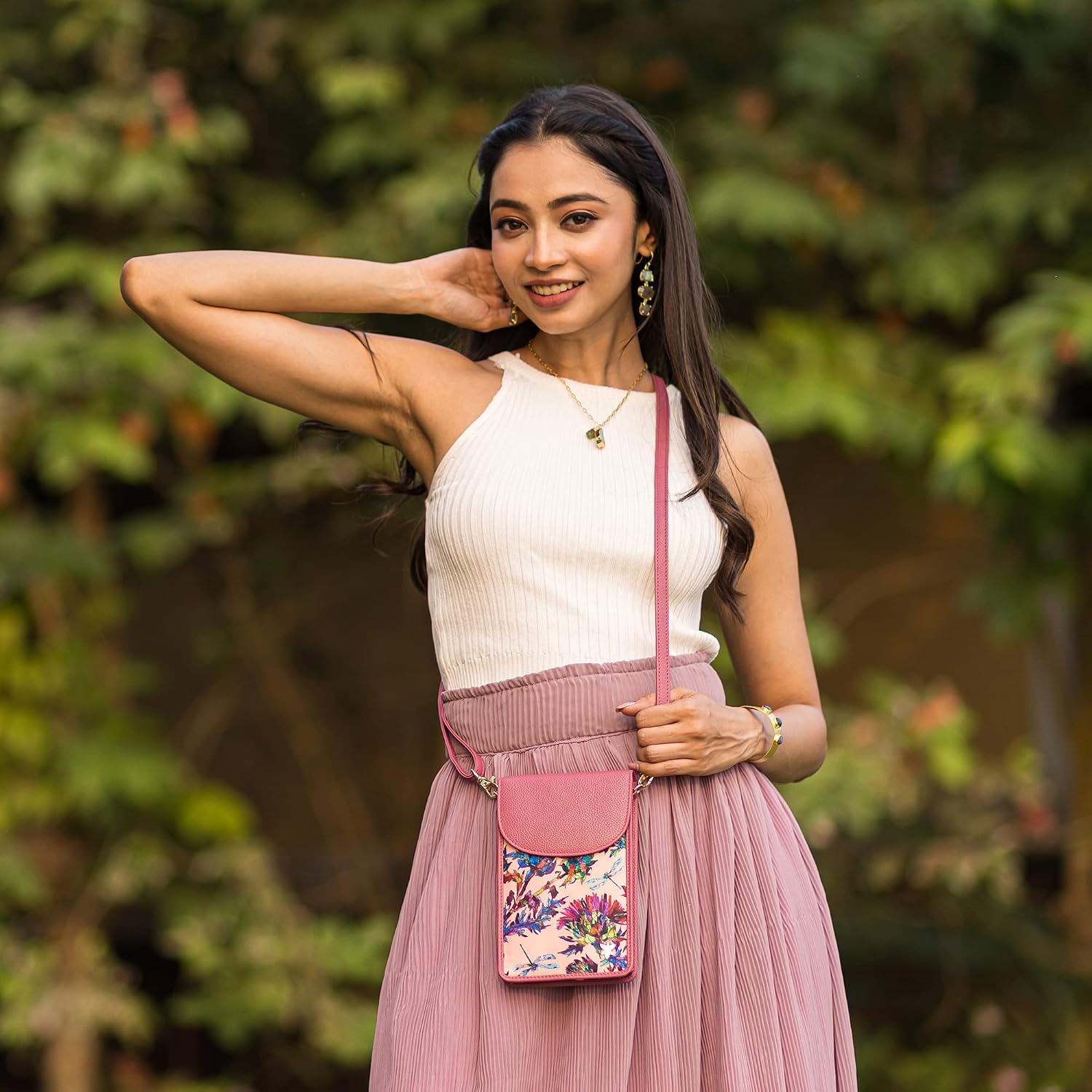 Anuschka Cell Phone Crossbody RFID Blocking Wallet - Wanderlust Collection - Nylon Fabric with Genuine Leather Trim