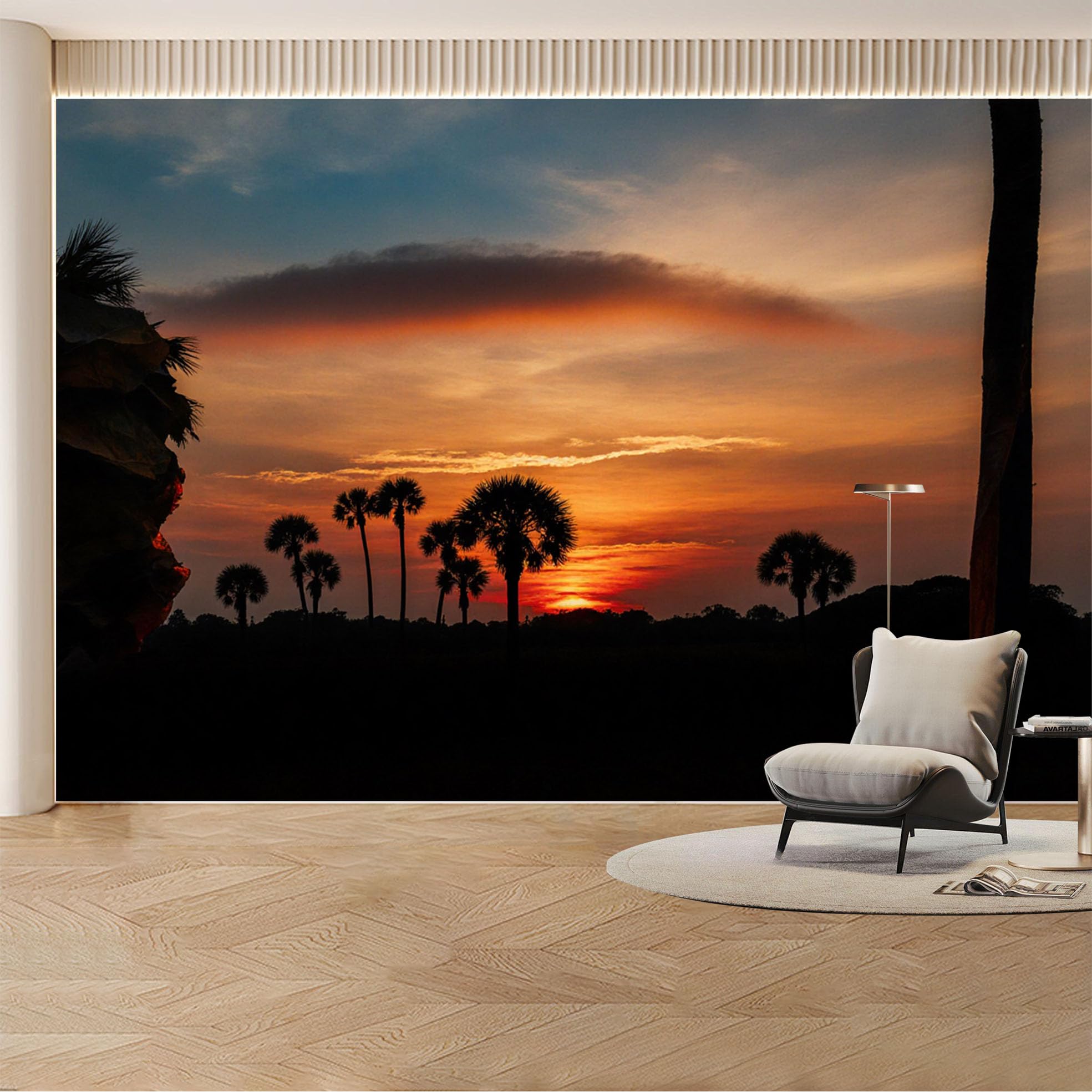 Custom Wall Mural Wallpaper Tropical Palm Tree Sunset Landscape Nature Large Wall Art Modern Mural Design for Living Room， Bedroom， Office