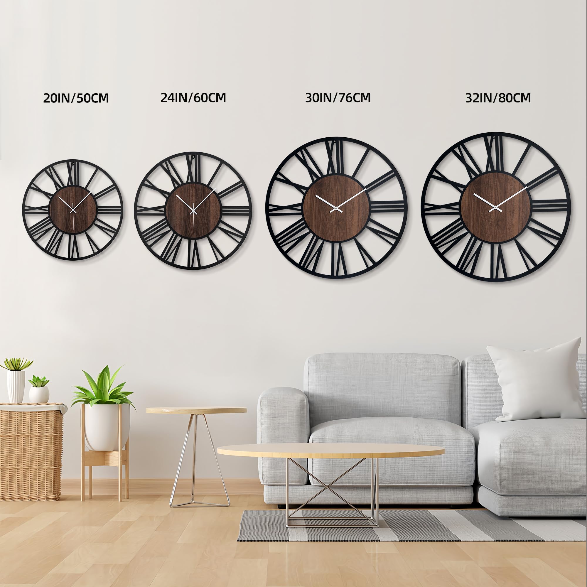Reloj de Pared Moderno con Luz Nocturna – Reloj Silencioso de 50 cm a Pilas, LED Auto en la Oscuridad, Sin Tic TAC, Estilo Madera, para Salón, Dormitorio, Cocina