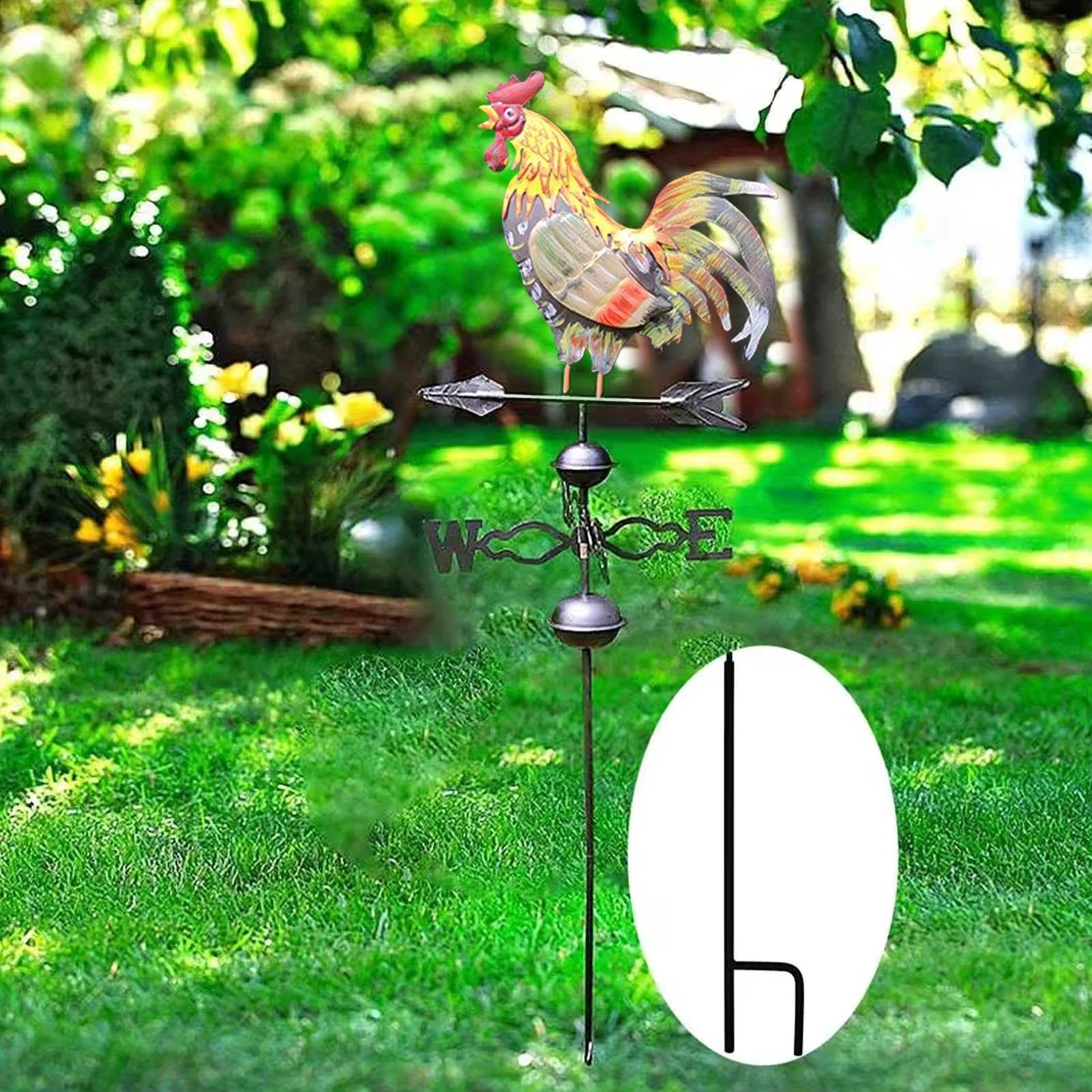 Coq Girouette, Girouette en Fonte, 35×130cm, Wind Direction Indicator pour Jardin Extérieur