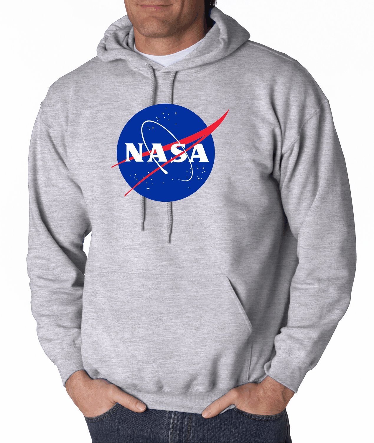 PateelNASA Meatball Logo Hooded Sweatshirt Space Shuttle Rocket Science Geek (Medium, Gray)