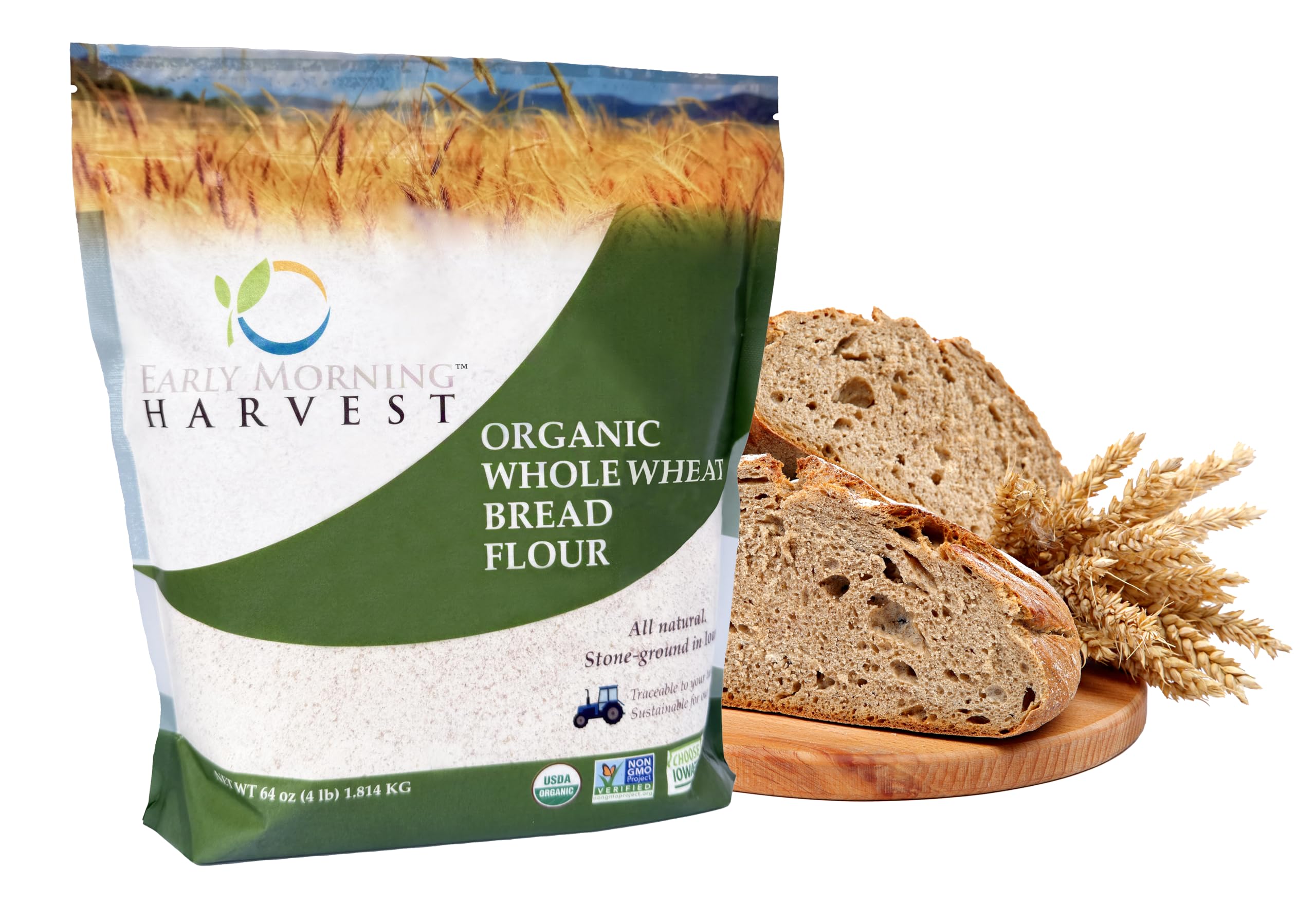 Organic Whole Wheat Bread Flour - Made from Non-GMO Whole Wheat - Stone Ground Flour for Baking and Cooking, Whole Grain, Certified Organic GMO free