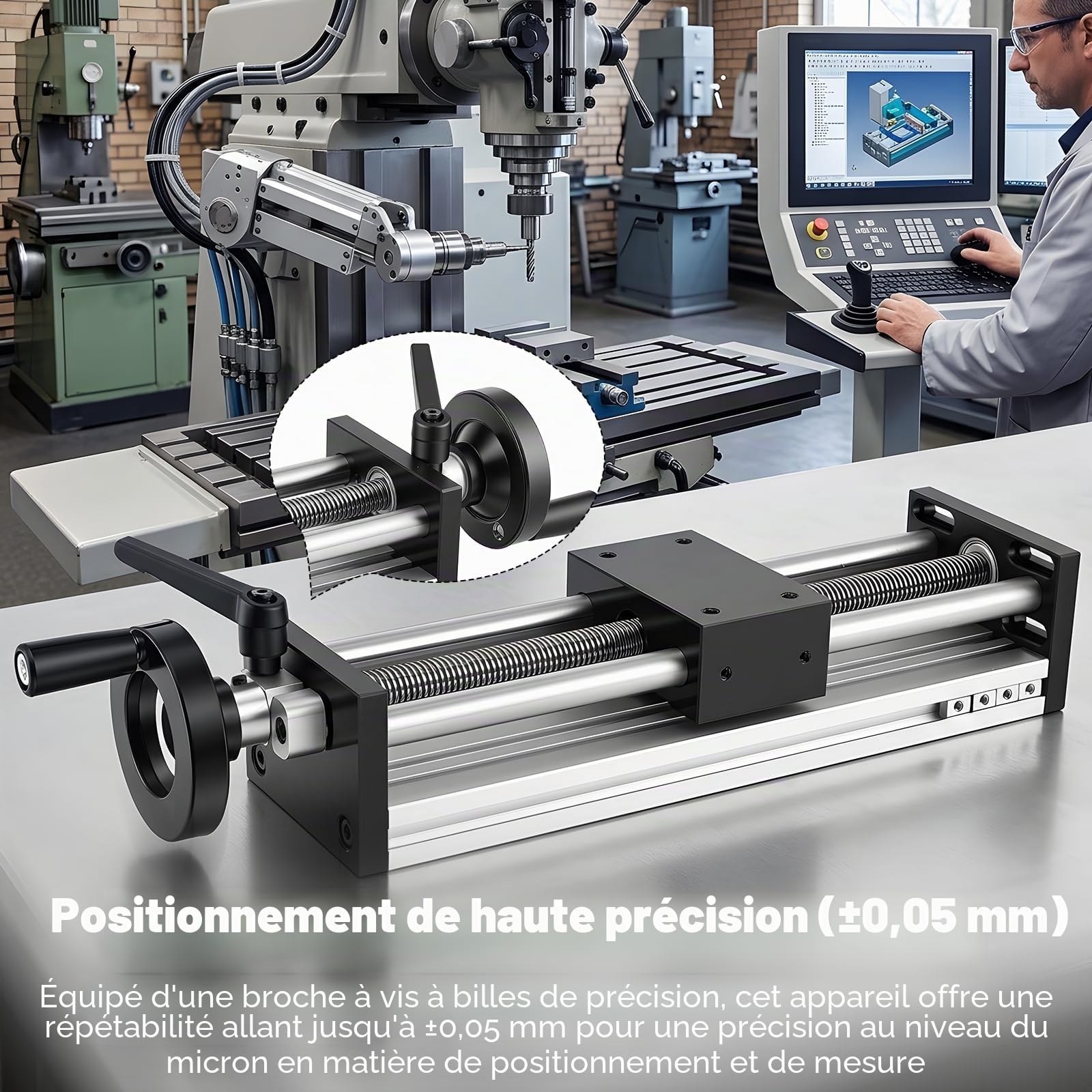 Guidage Linéaire, Rails Linéaires De 200 Mm Guidage Manuel De Haute Précision Avec Volant De Blocage Vis à Billes ±0,05 Mm Table Pour Transformation D'équipements CNC