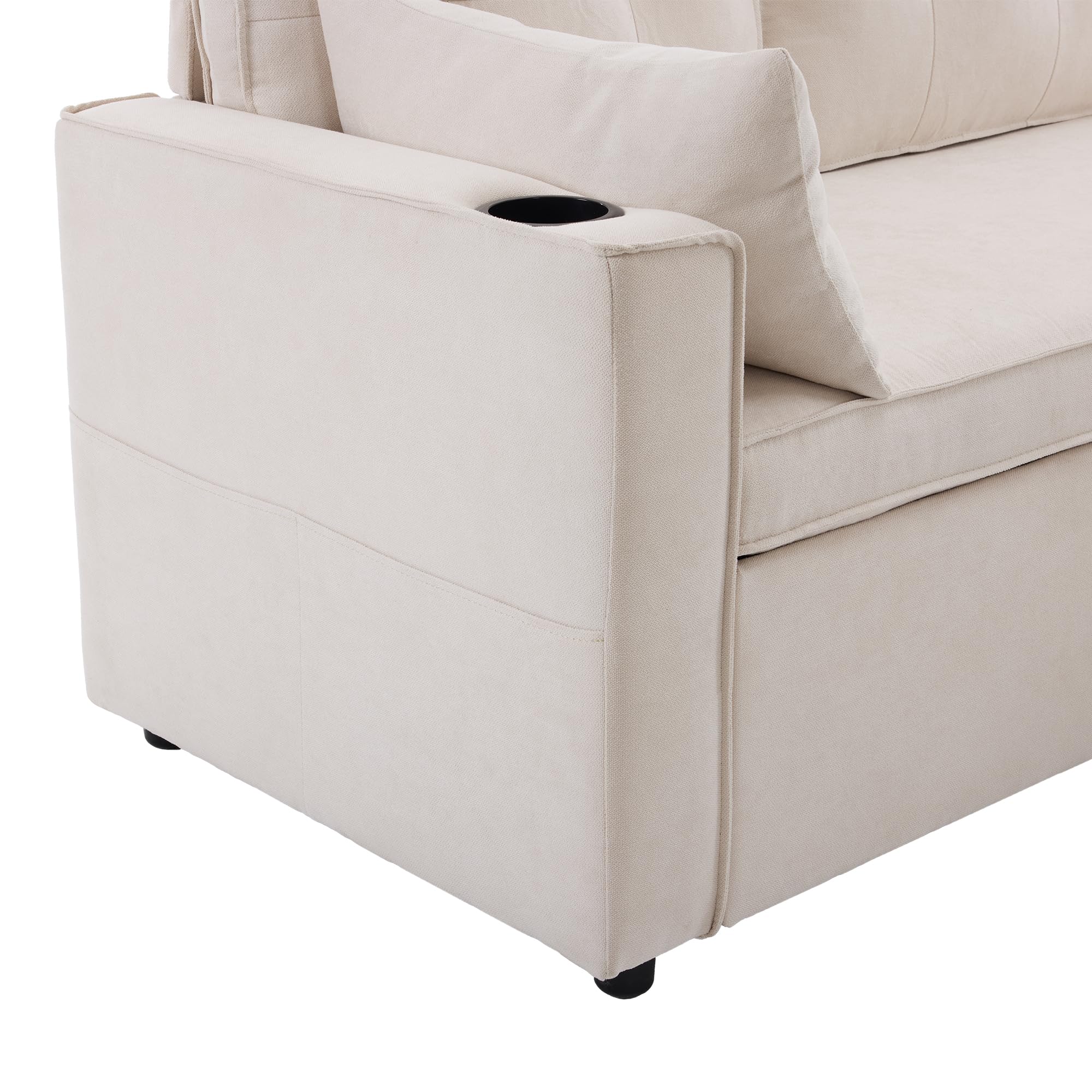 Sofá y cama en forma de L, sofá-cama con función de dormir, 3 plazas, diseño moderno, muebles tapizados, con espacio de almacenamiento y soporte para bebidas